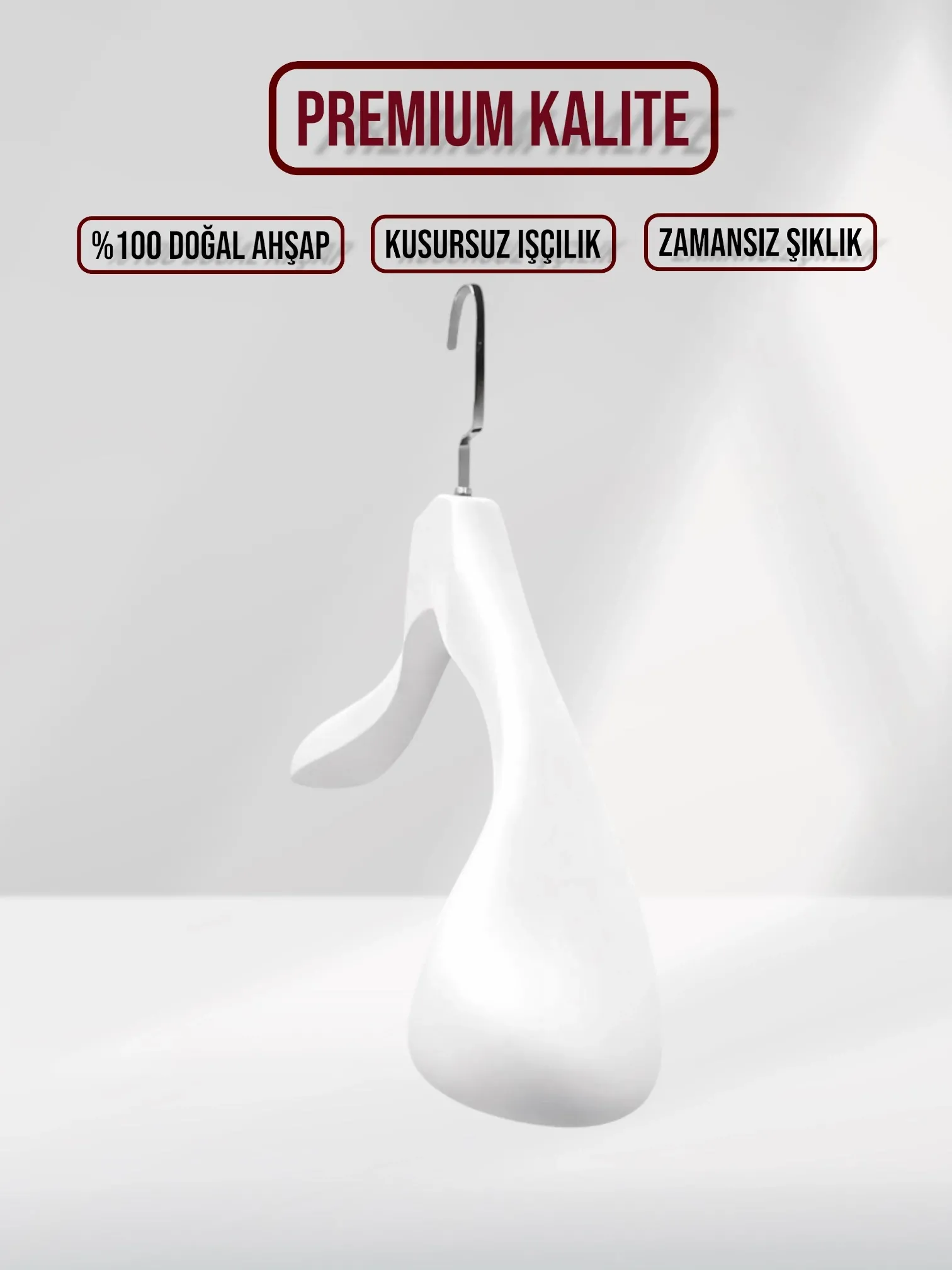 Beyaz Ahşap Nikel Lama Kancalı Ceket Askısı