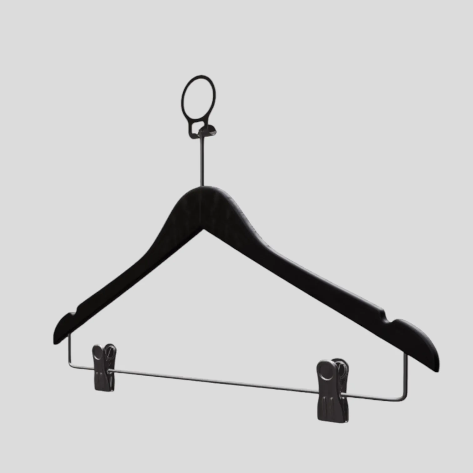 Siyah Ahşap Otel Elbise Pantolon Askısı Mandallı