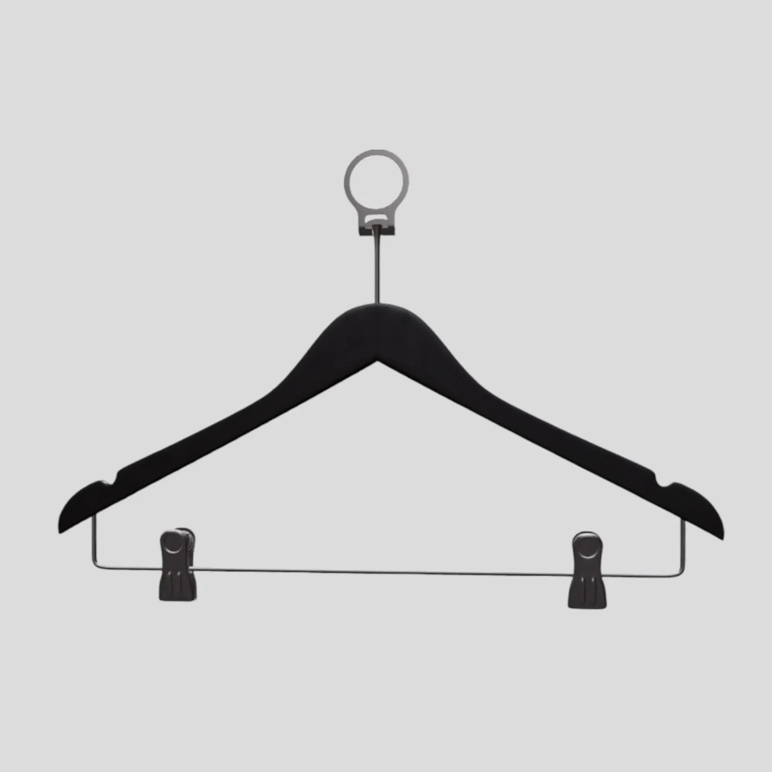 Siyah Ahşap Otel Elbise Pantolon Askısı Mandallı