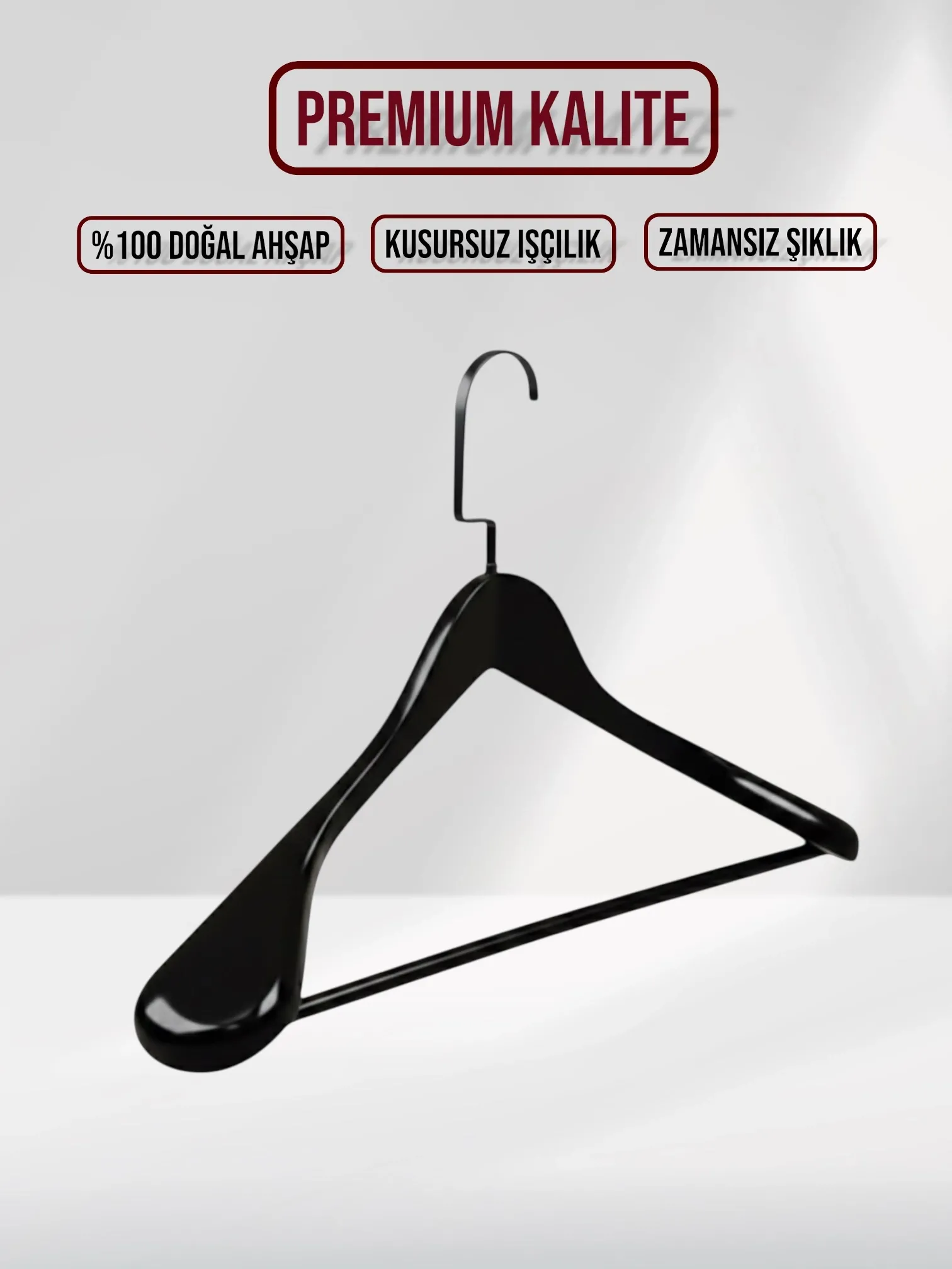 Siyah Ahşap Siyah Lama Kancalı Pabuçlu Takım Elbise Askısı