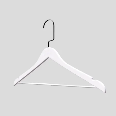 Beyaz Ahşap Siyah Lama Kancalı Elbise Pantolon Askısı