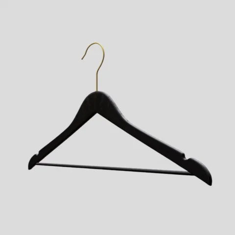 Siyah Ahşap Elbise Pantolon Askısı Gold Kanca