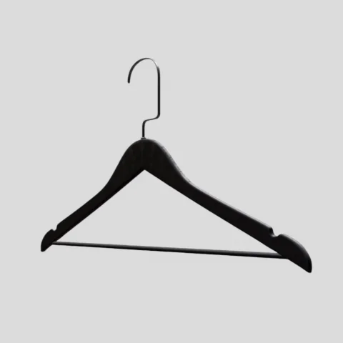 Siyah Ahşap Nikel Lama Kancalı Elbise Pantolon Askısı