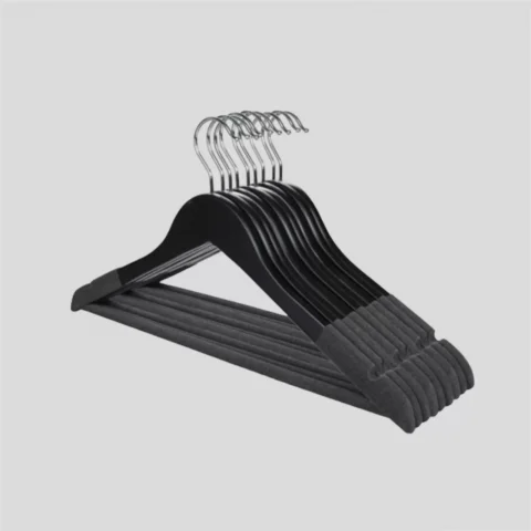 Siyah Ahşap Siyah Kadife Kaplamalı Elbise Pantolon Askısı