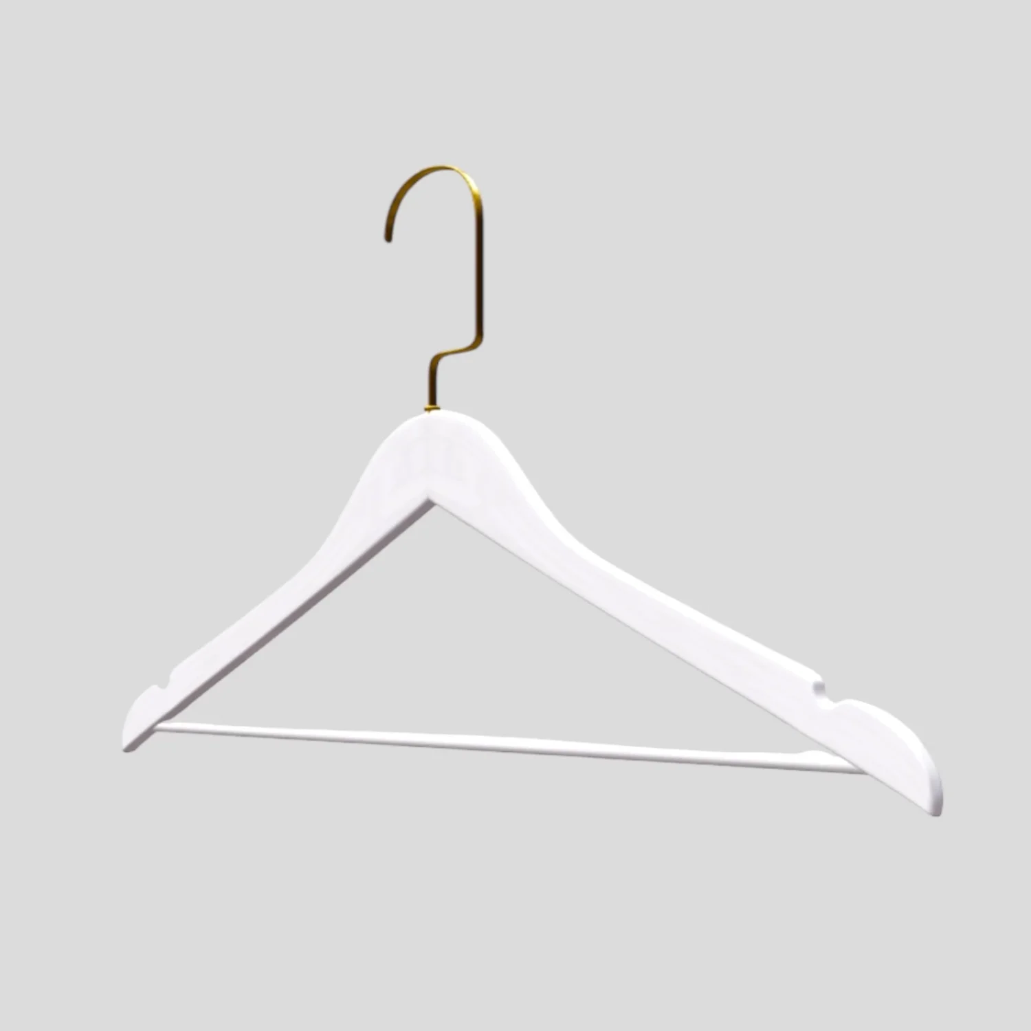 Beyaz Ahşap Gold Lama Kancalı Elbise Pantolon Askısı