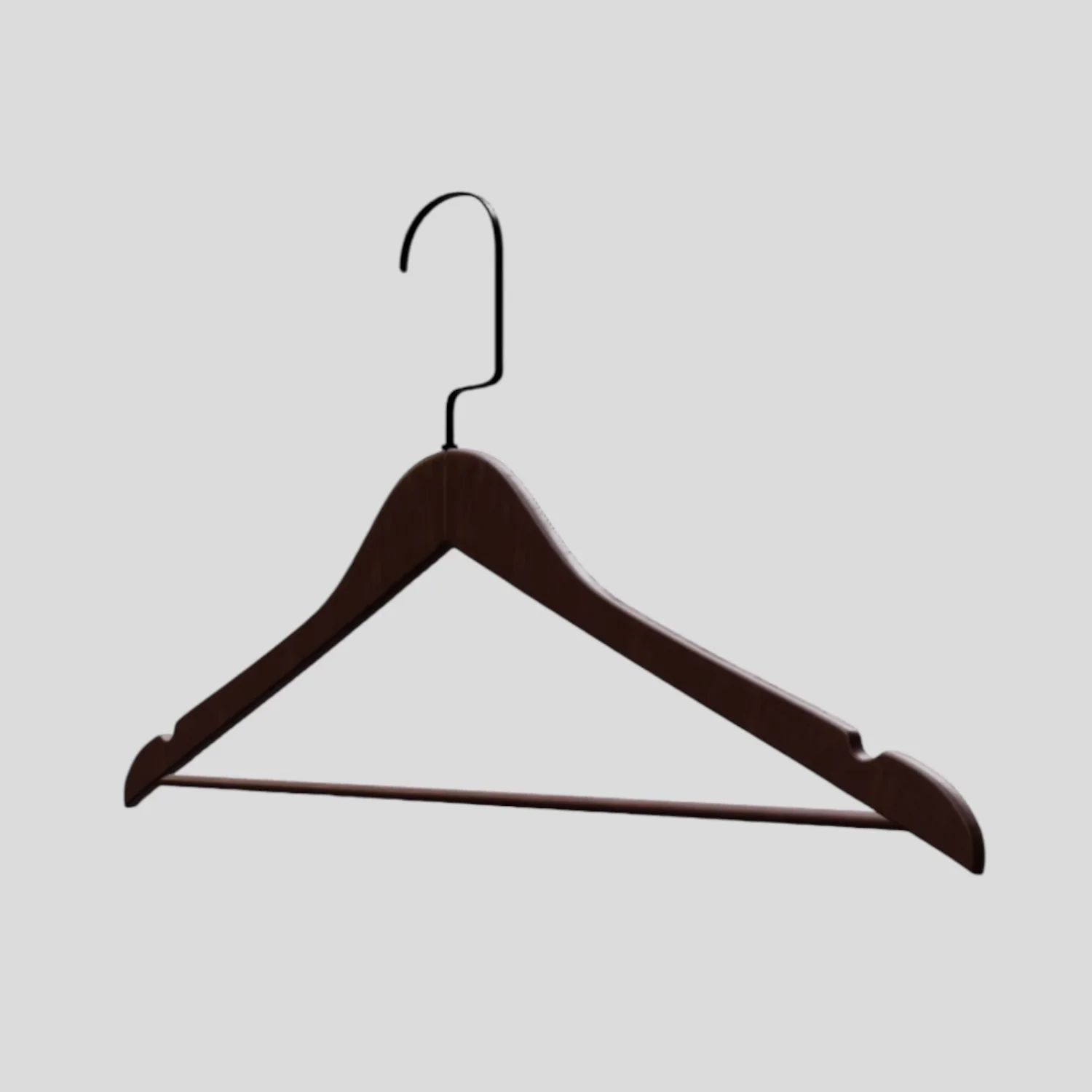 Ceviz Ahşap Siyah Lama Kancalı Elbise Pantolon Askısı