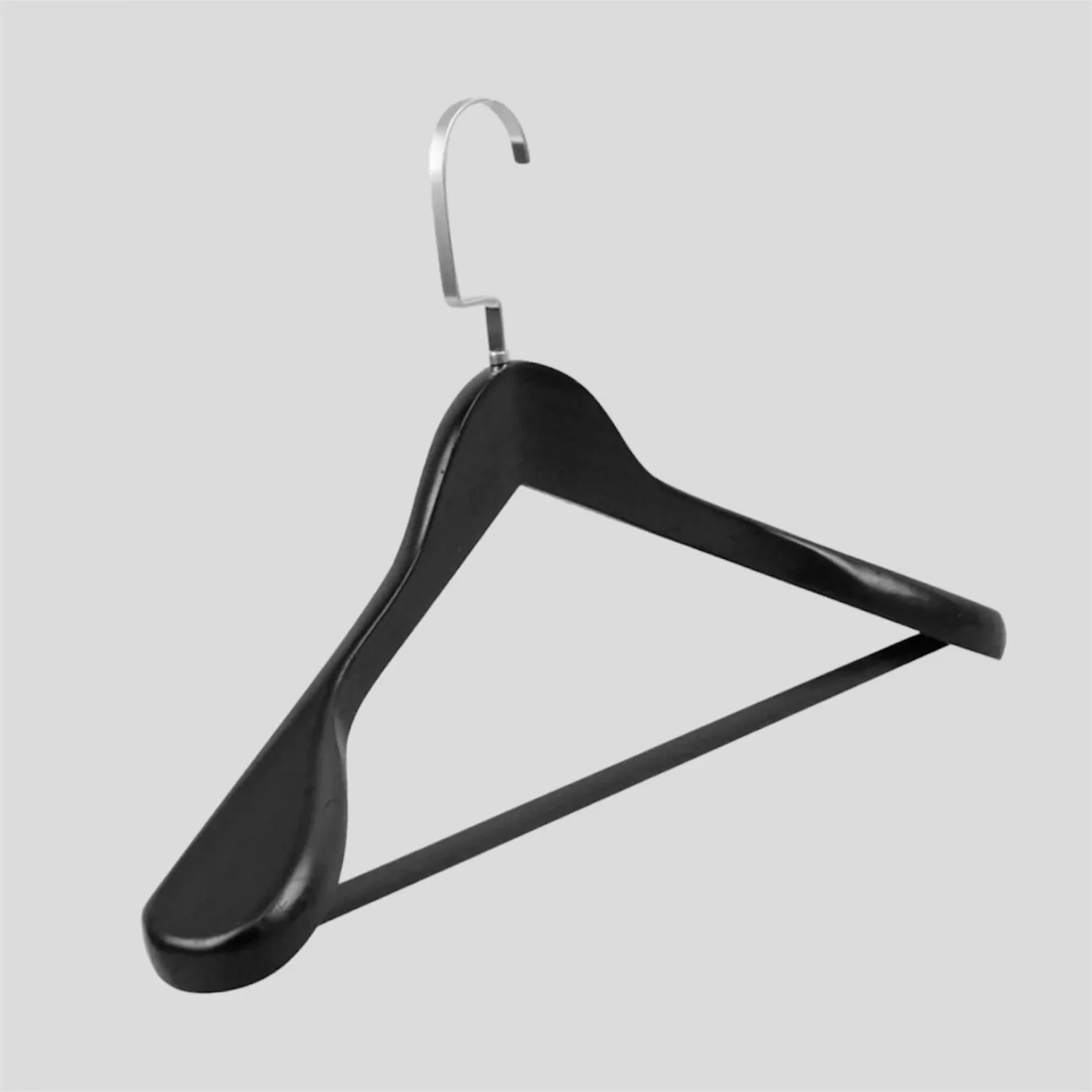 Siyah Ahşap Nikel Lama Kancalı Pabuçlu Takım Elbise Askısı