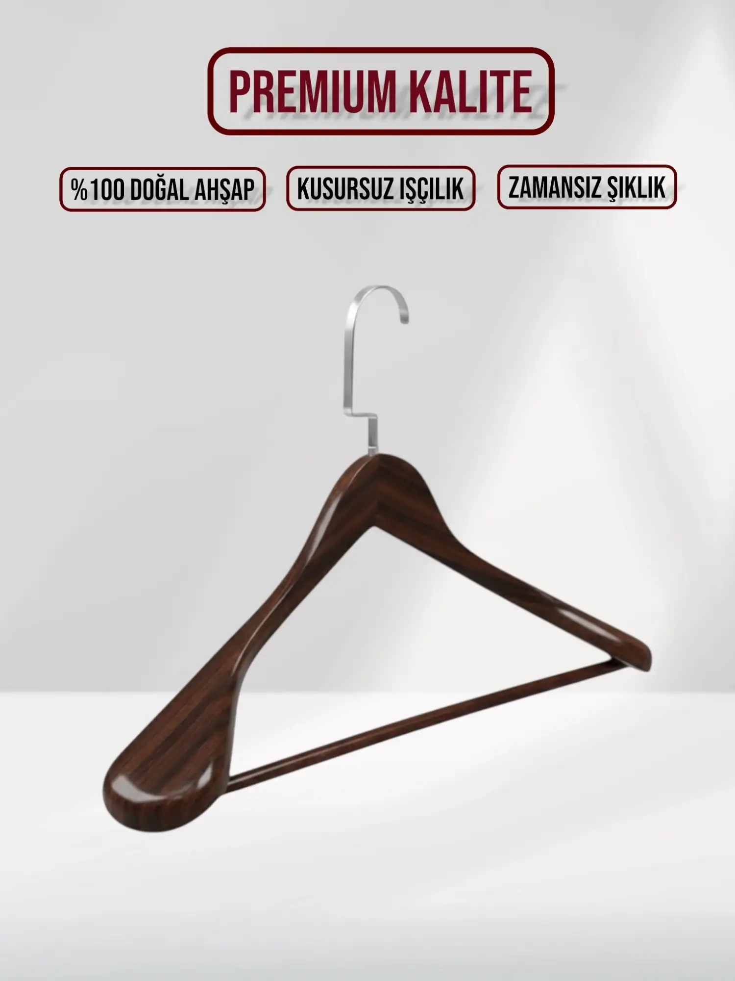 Ceviz Ahşap Nikel Lama Kancalı Pabuçlu Takım Elbise Askısı