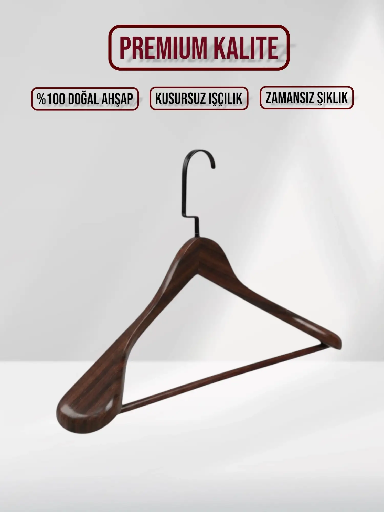 Ceviz Ahşap Siyah Lama Kancalı Pabuçlu Takım Elbise Askısı