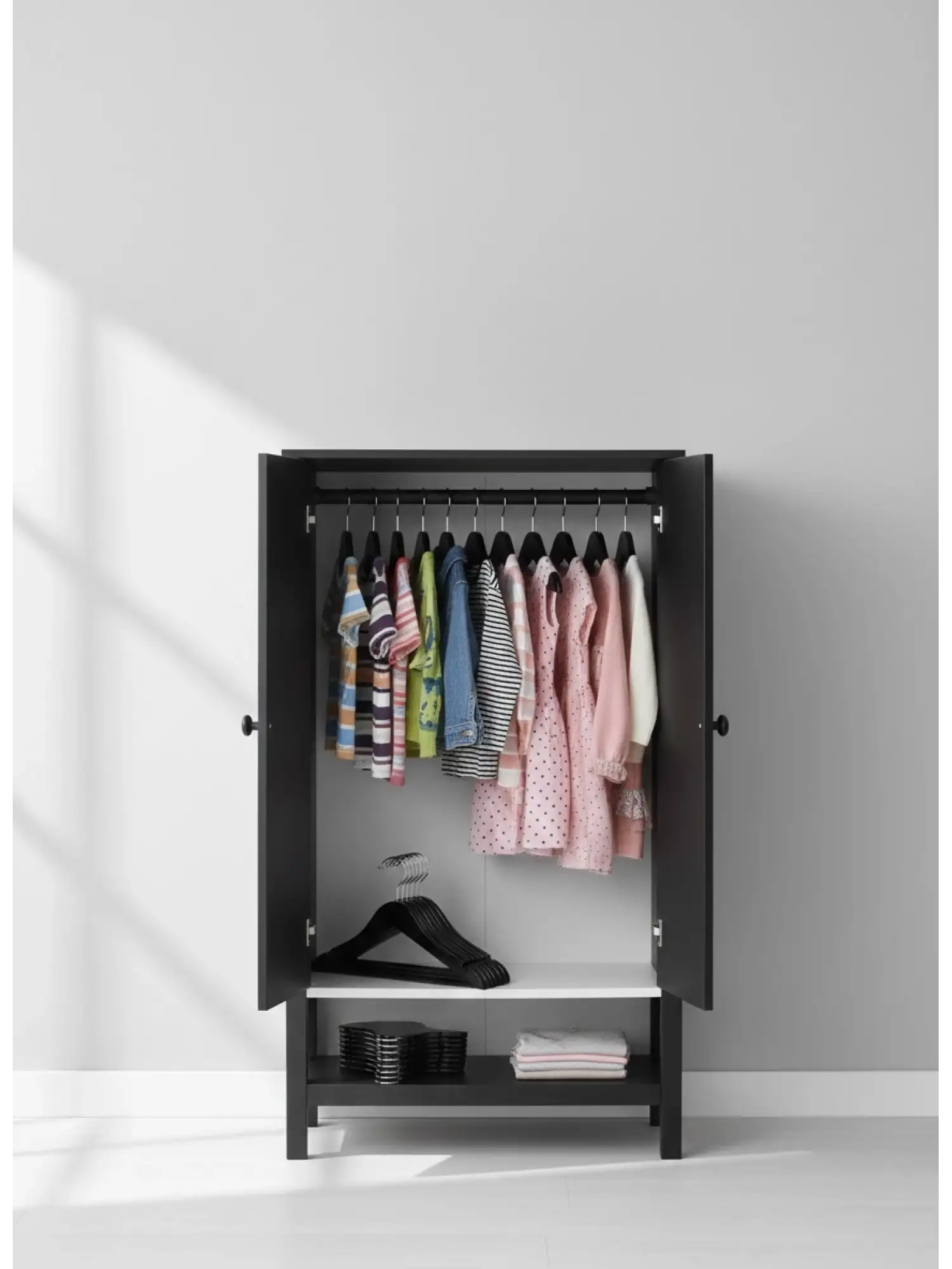 Siyah Ahşap Bebek Elbise Pantolon Askısı