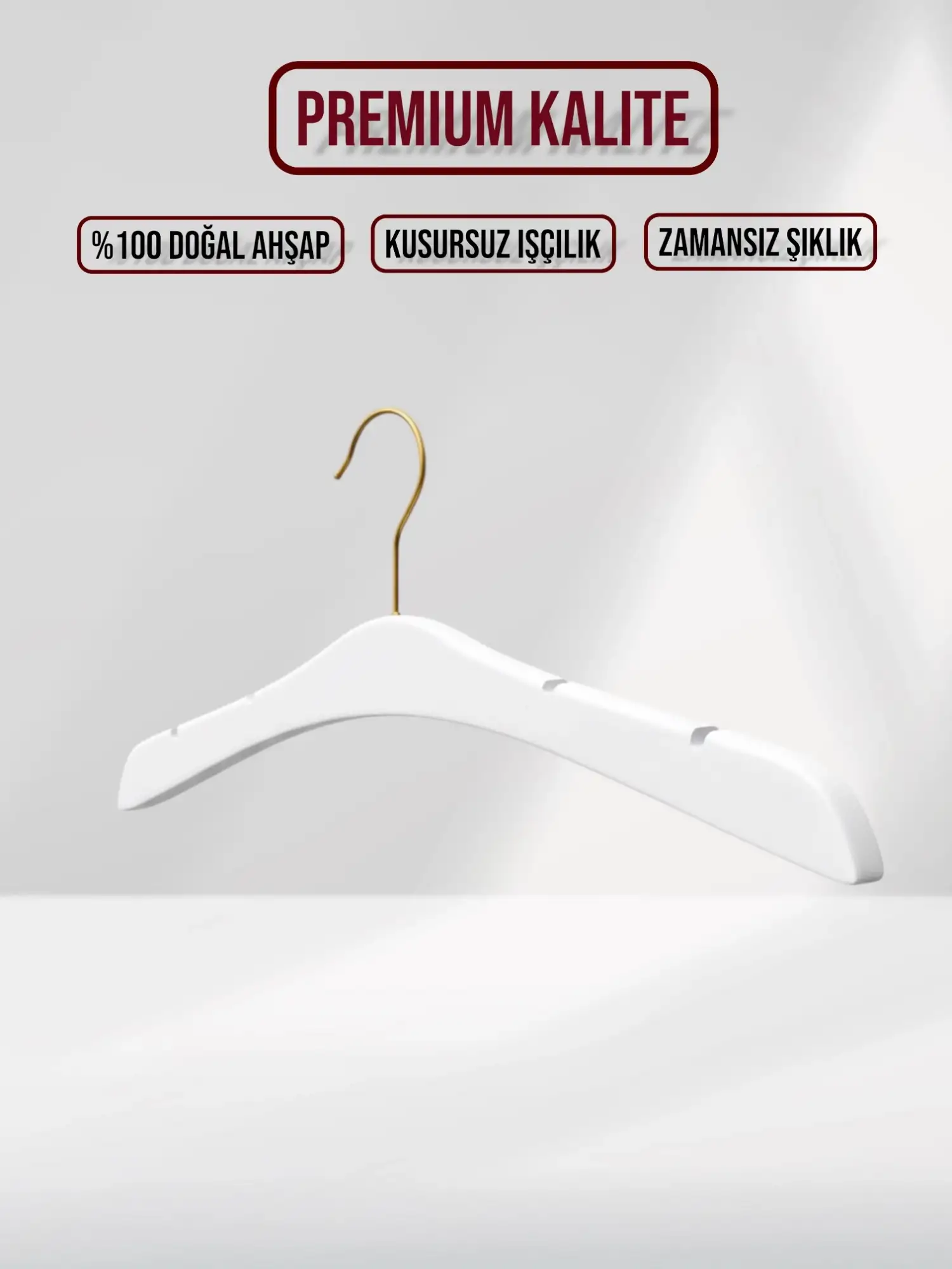 Beyaz Ahşap Gold Kancalı Gelinlik Triko Abiye Askısı