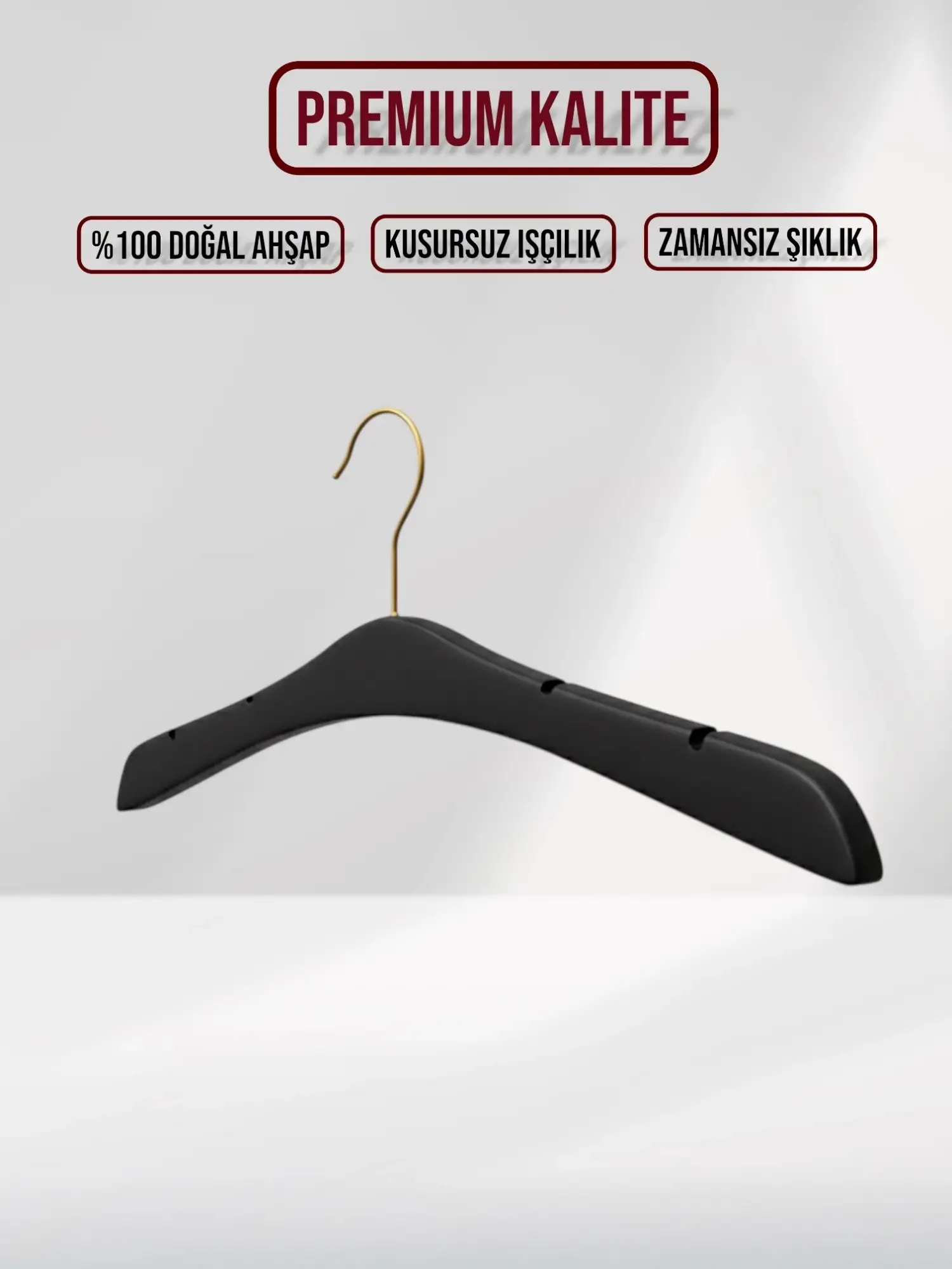 Siyah Ahşap Gold Kancalı Gelinlik Triko Abiye Askısı