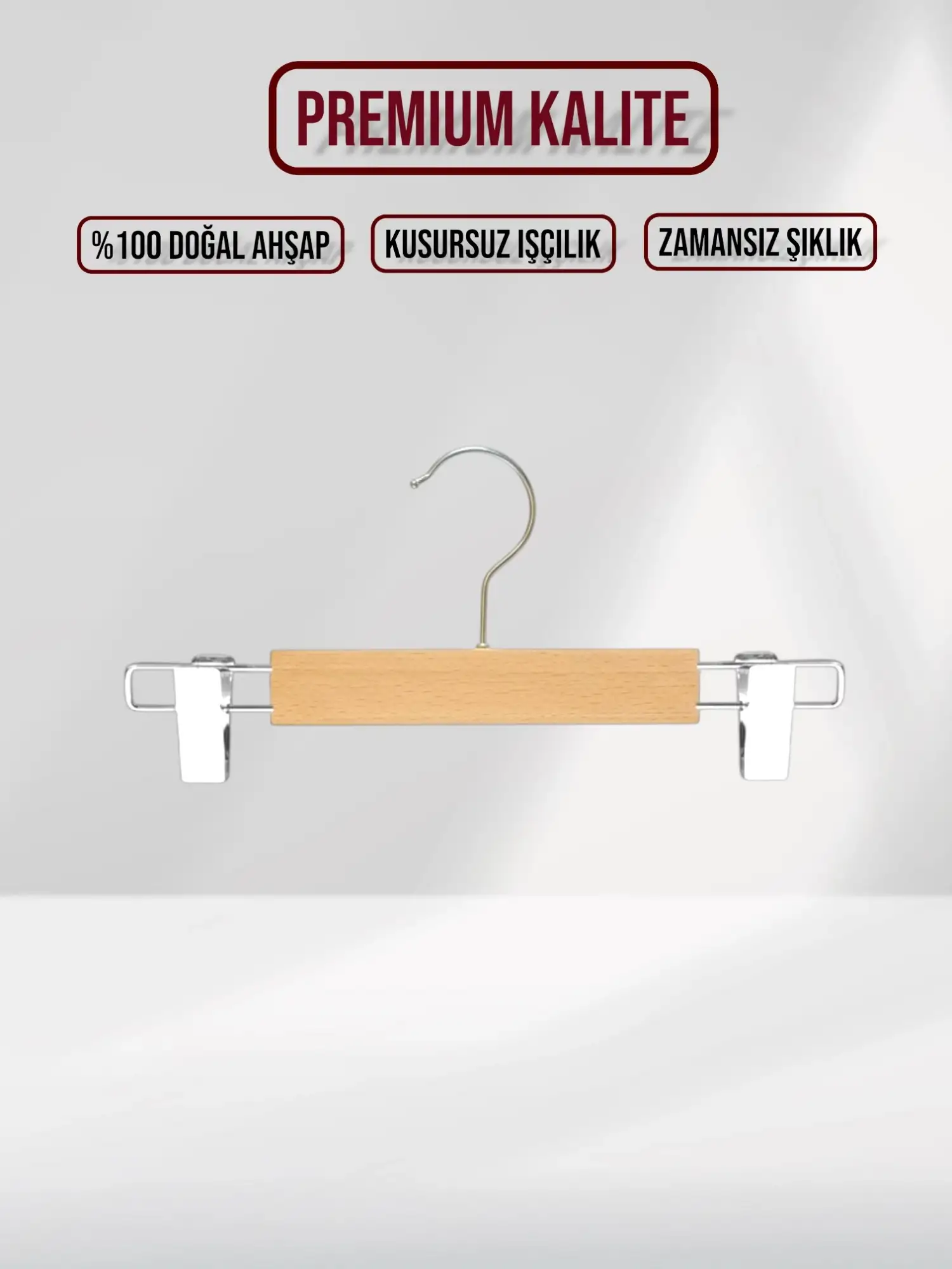 Naturel Bebek Ahşap Pantolon Etek Askısı Gümüş Kancalı