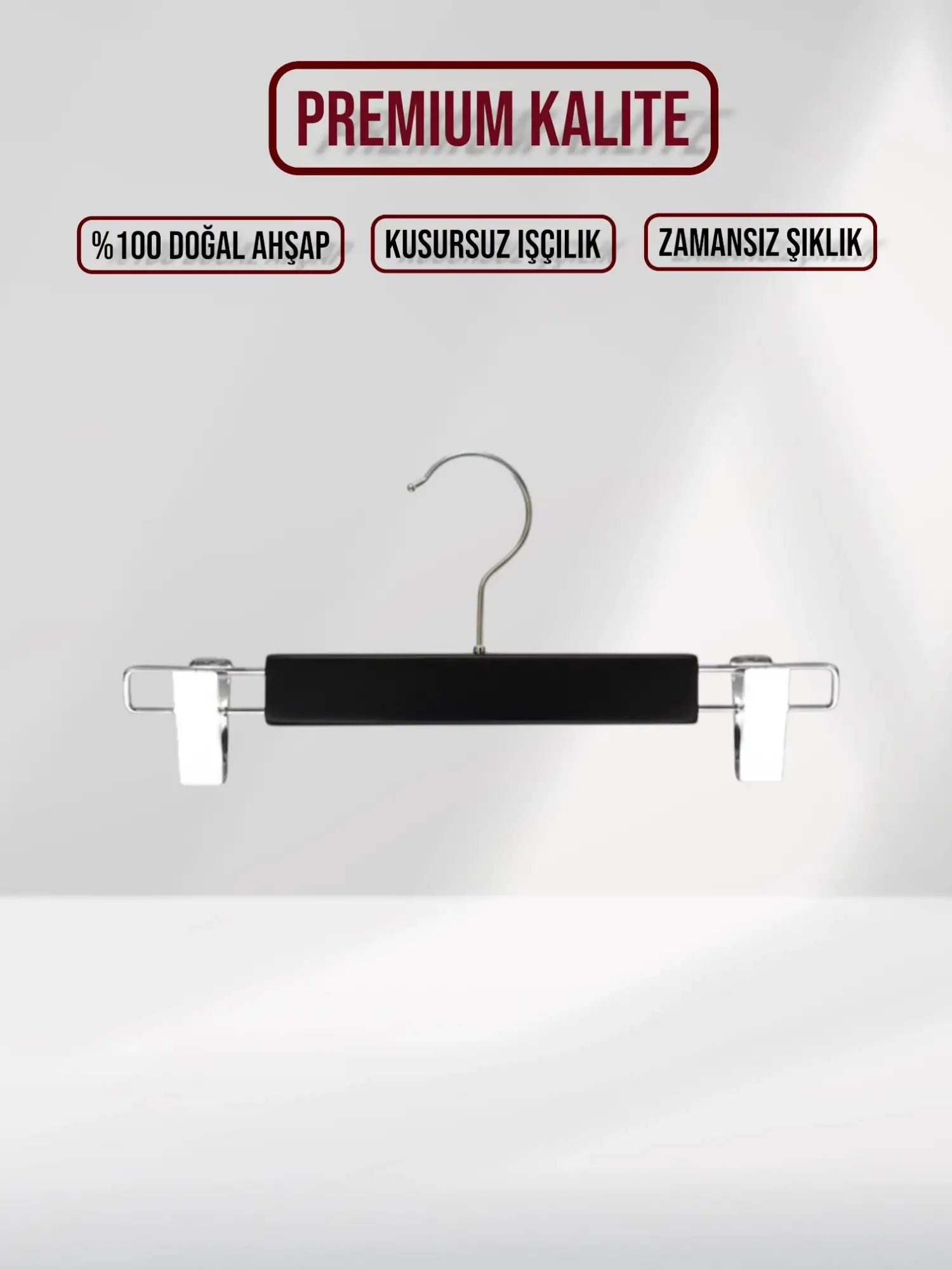 Siyah Bebek Ahşap Pantolon Etek Askısı Gümüş Kancalı