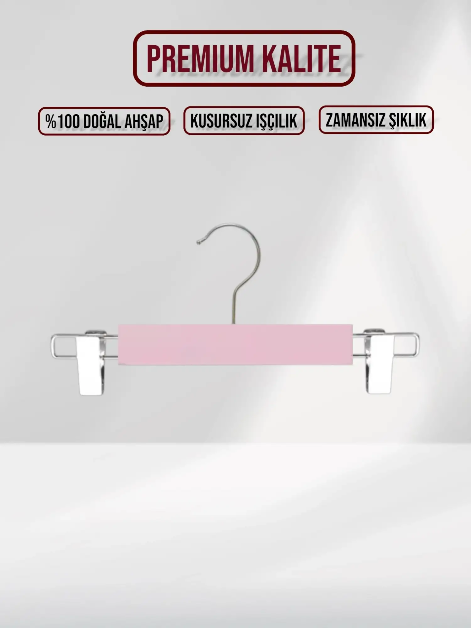 Pembe Bebek Ahşap Pantolon Etek Askısı Gümüş Kancalı