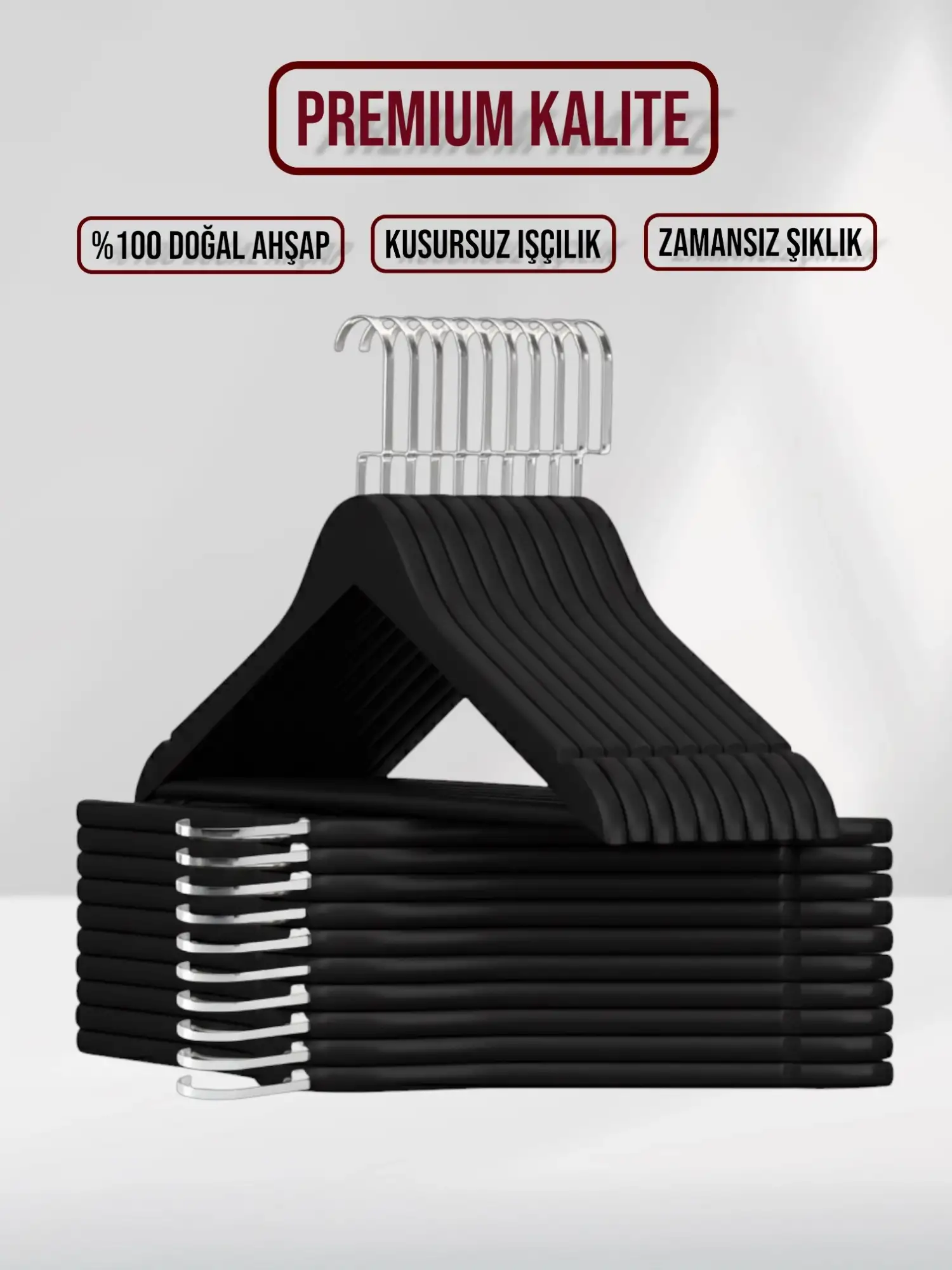 Siyah Ahşap Nikel Lama Kancalı Elbise Pantolon Askısı