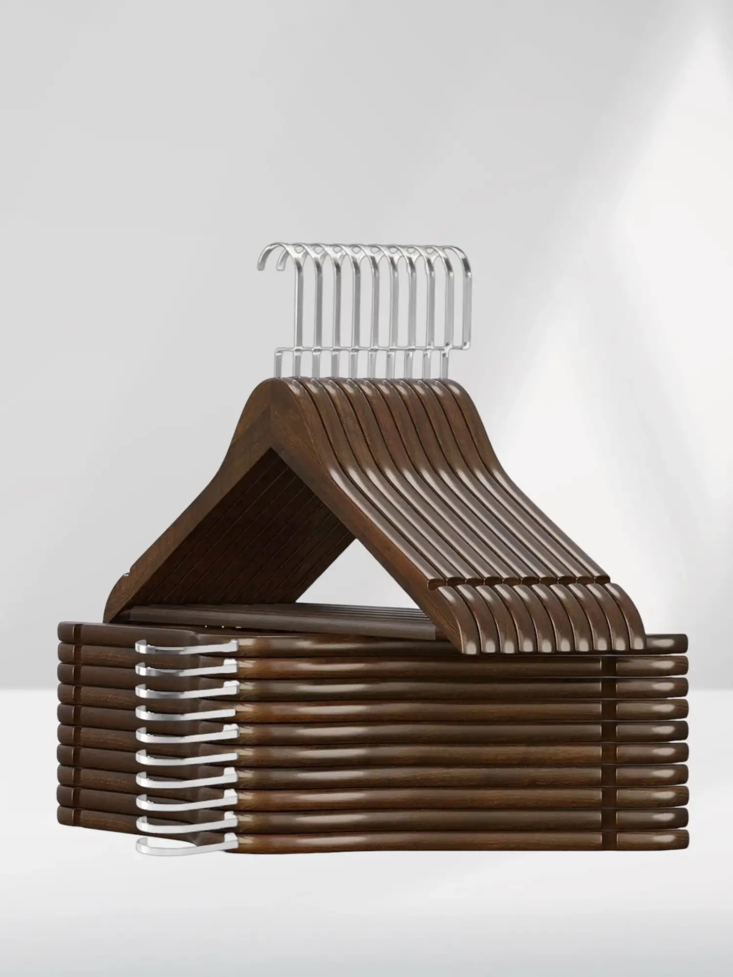 Ceviz Ahşap Nikel Lama Kancalı Elbise Pantolon Askısı