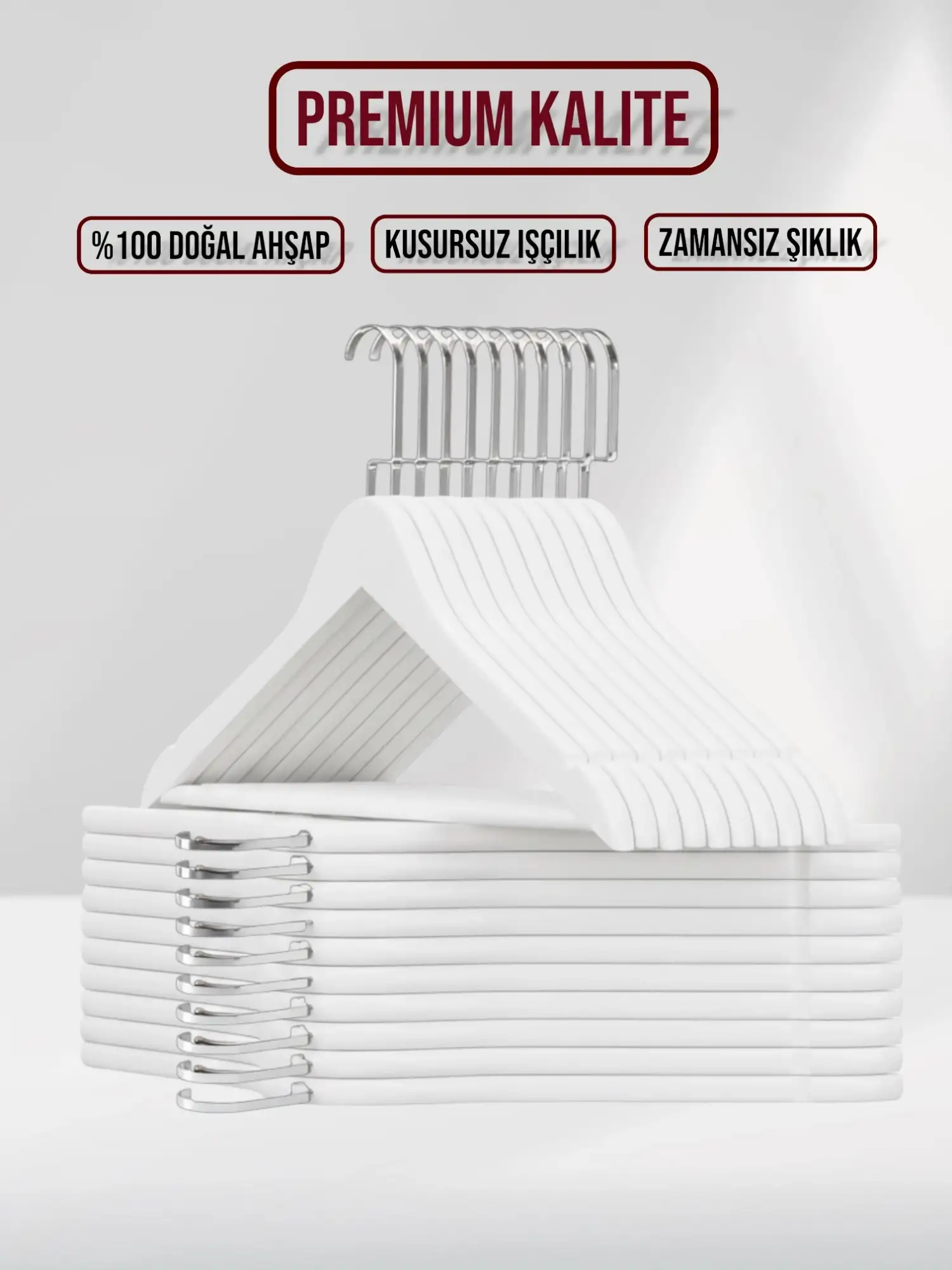 Beyaz Ahşap Nikel Lama Kancalı Elbise Pantolon Askısı