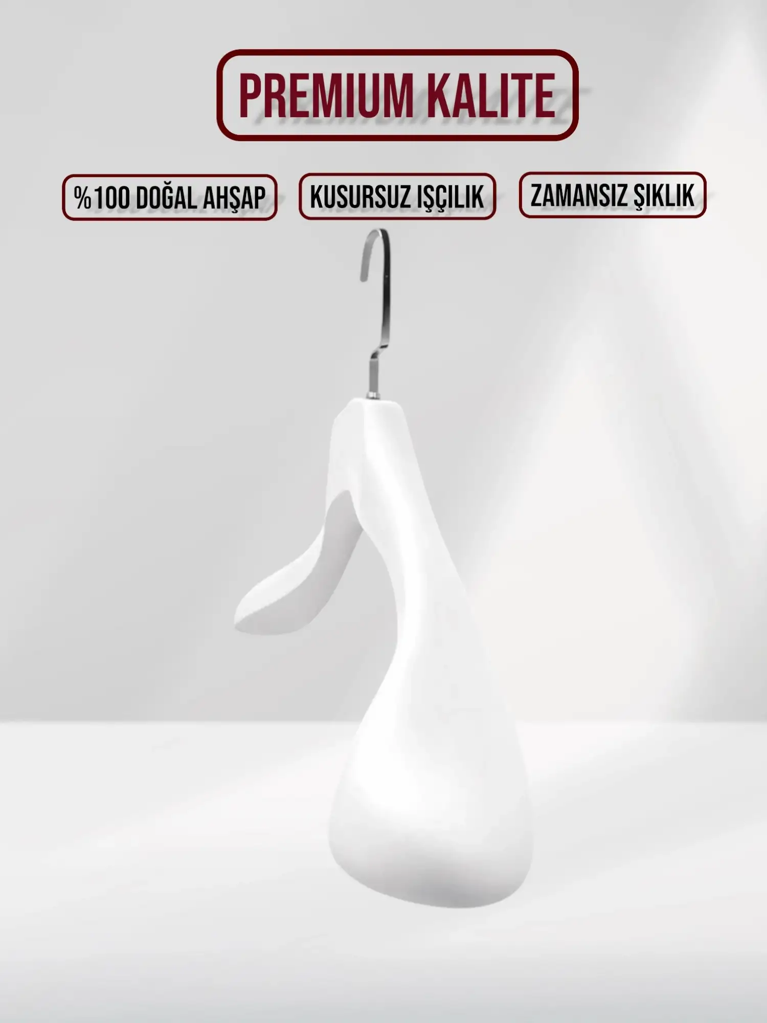 Beyaz Ahşap Nikel Lama Kancalı Ceket Askısı