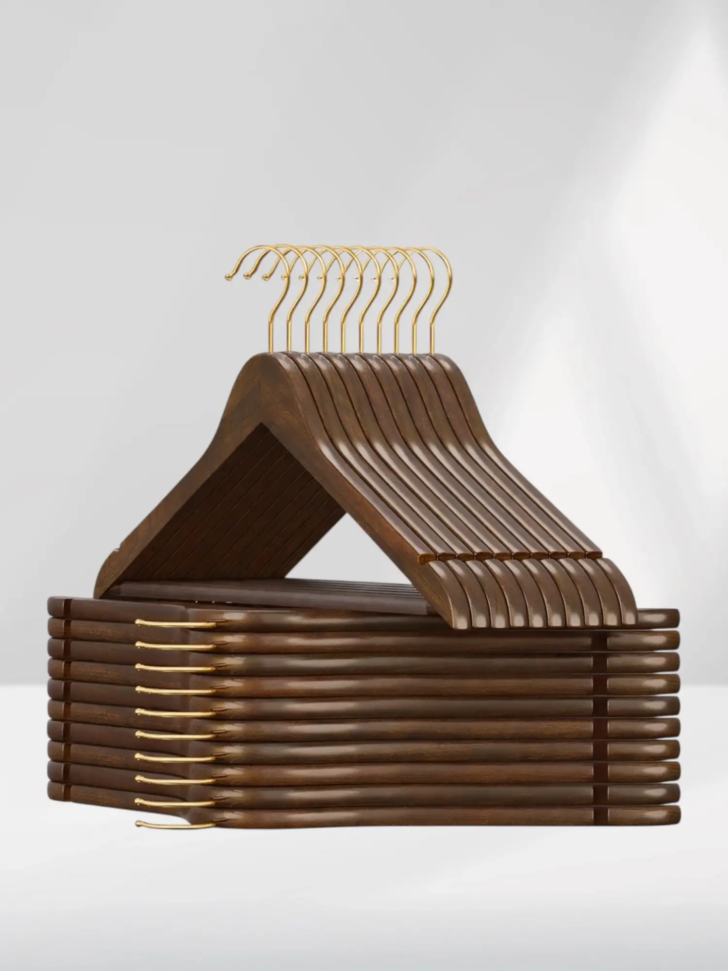 Ceviz Ahşap Elbise Pantolon Askısı Gold Kanca