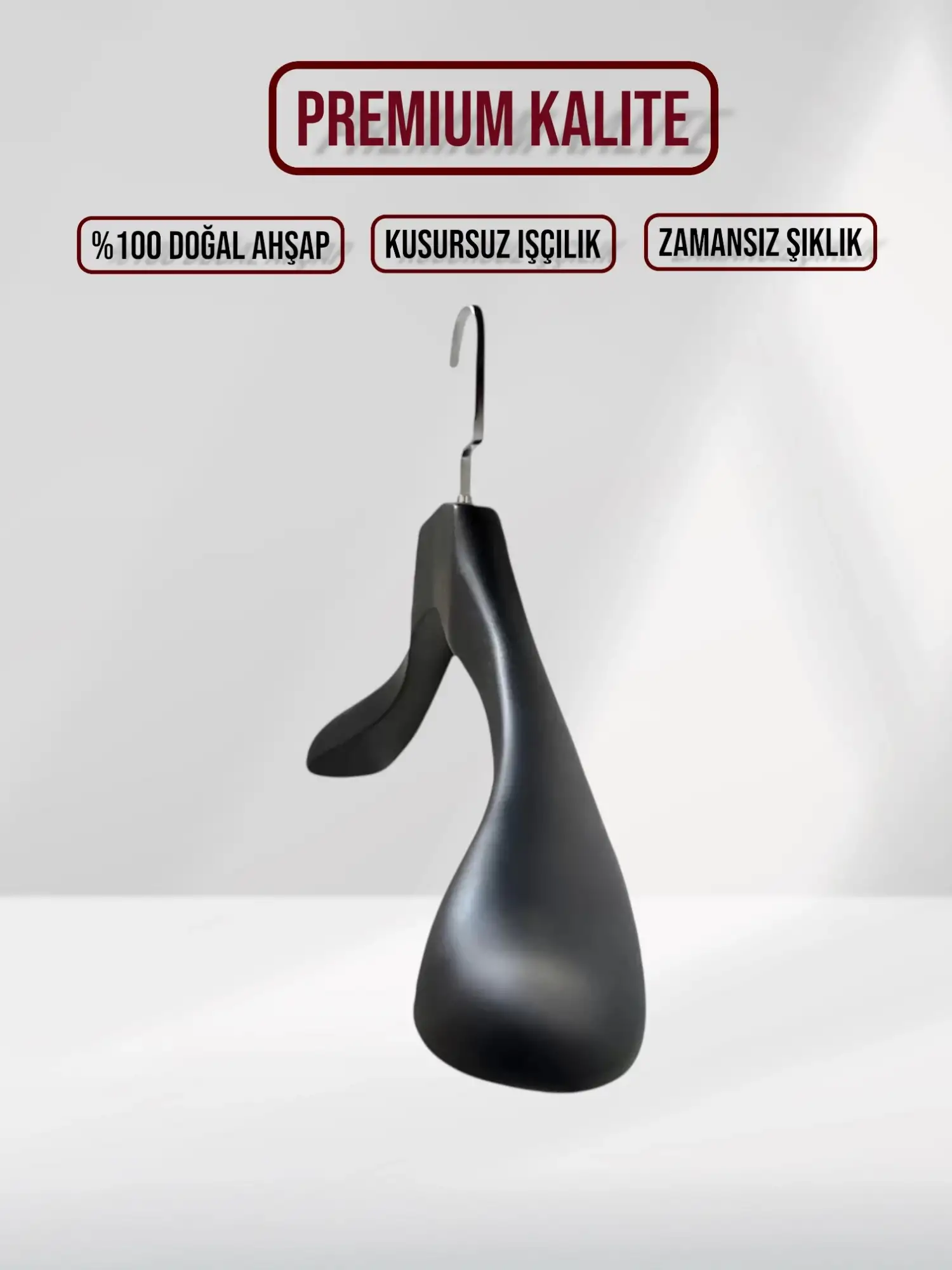 Siyah Ahşap Nikel Lama Kancalı Ceket Askısı