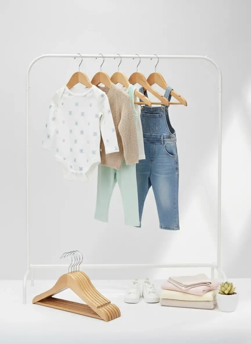 Naturel Ahşap Bebek Elbise Pantolon Askısı