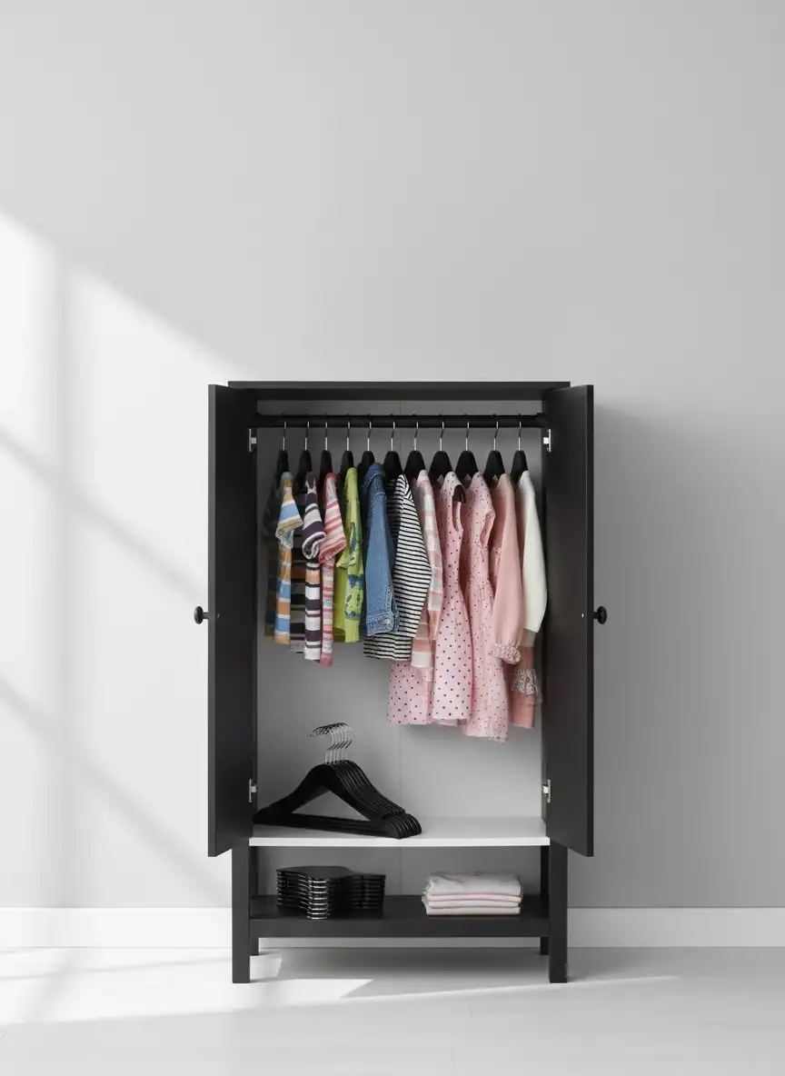 Siyah Ahşap Bebek Elbise Pantolon Askısı