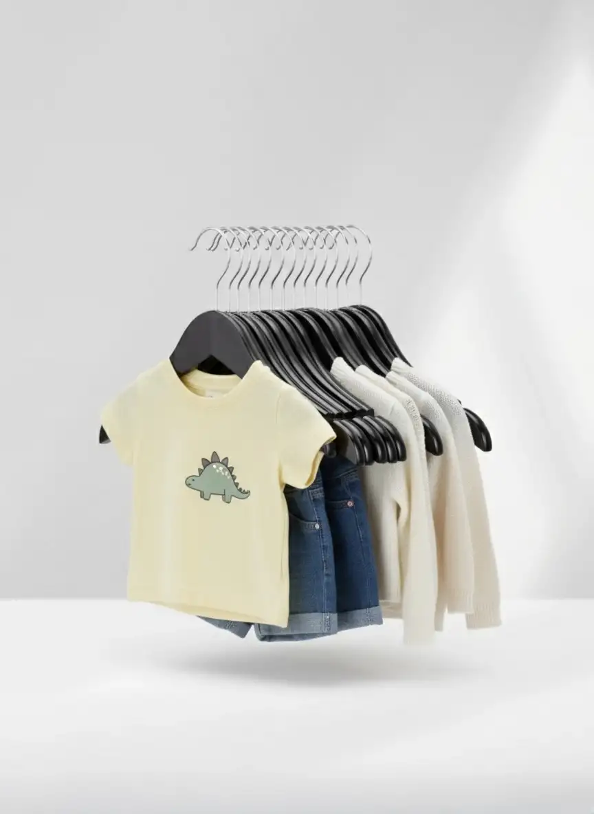 Siyah Ahşap Bebek Elbise Pantolon Askısı