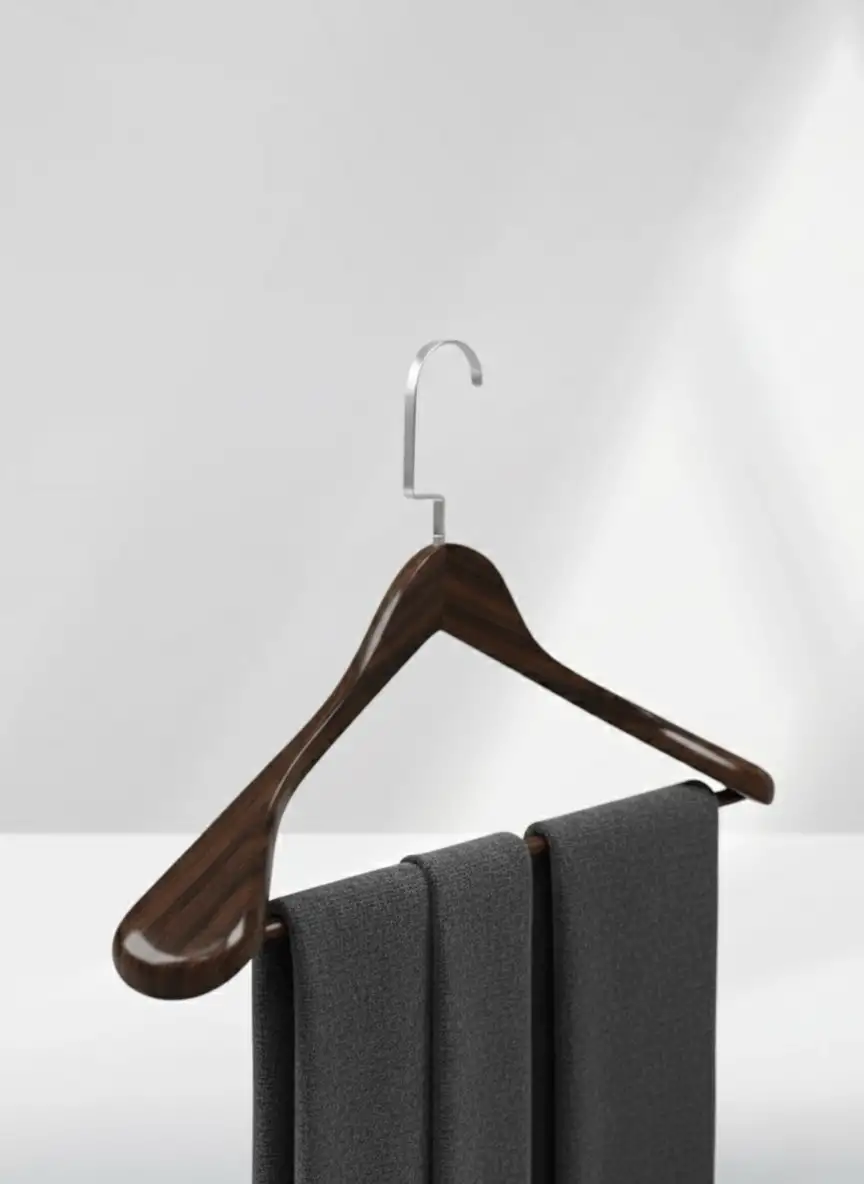 Ceviz Ahşap Nikel Lama Kancalı Pabuçlu Takım Elbise Askısı