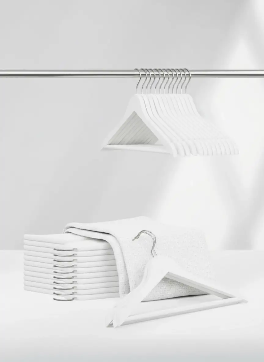 Beyaz Ahşap Elbise Pantolon Askısı