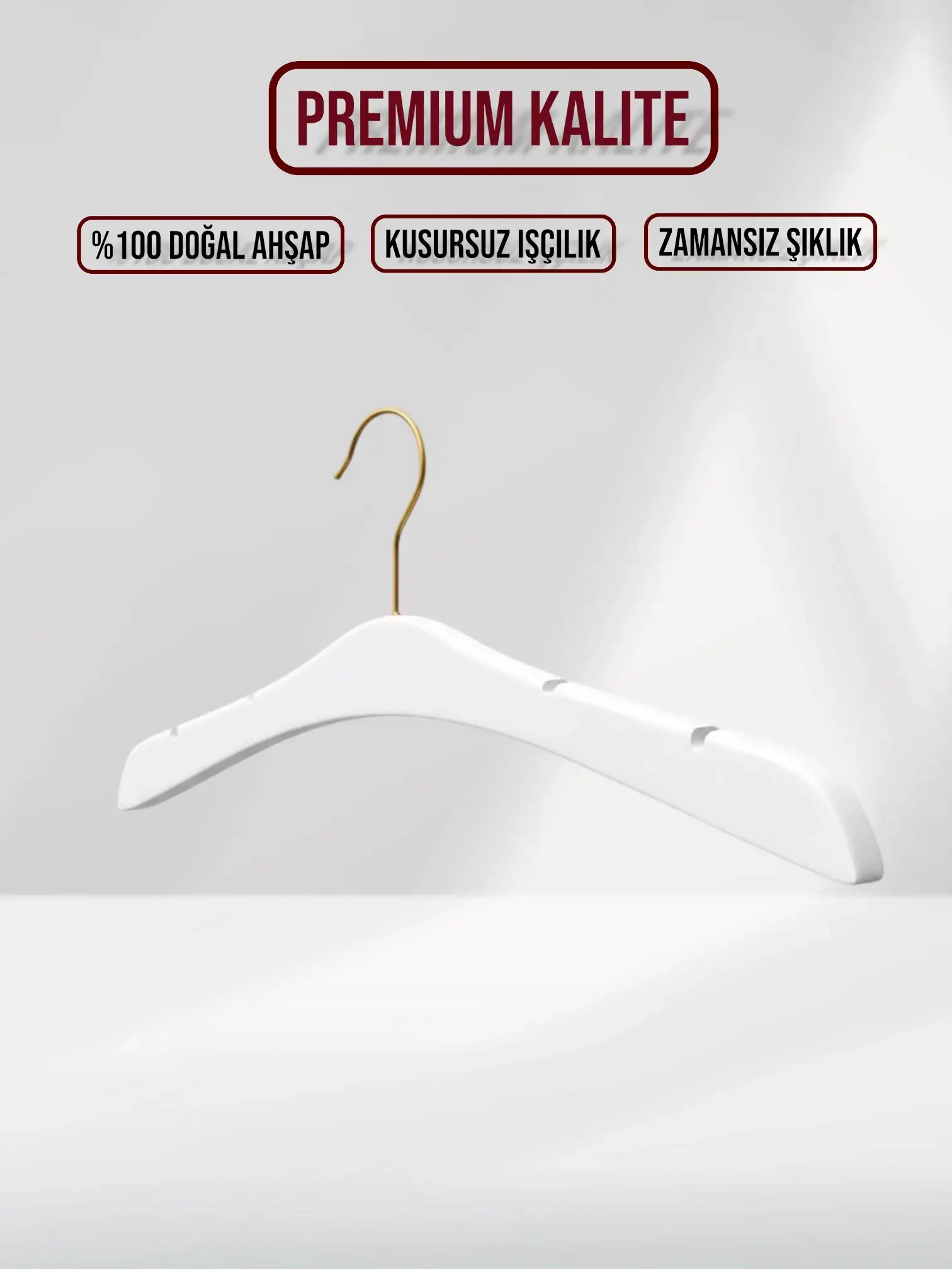 Beyaz Ahşap Gold Kancalı Gelinlik Triko Abiye Askısı