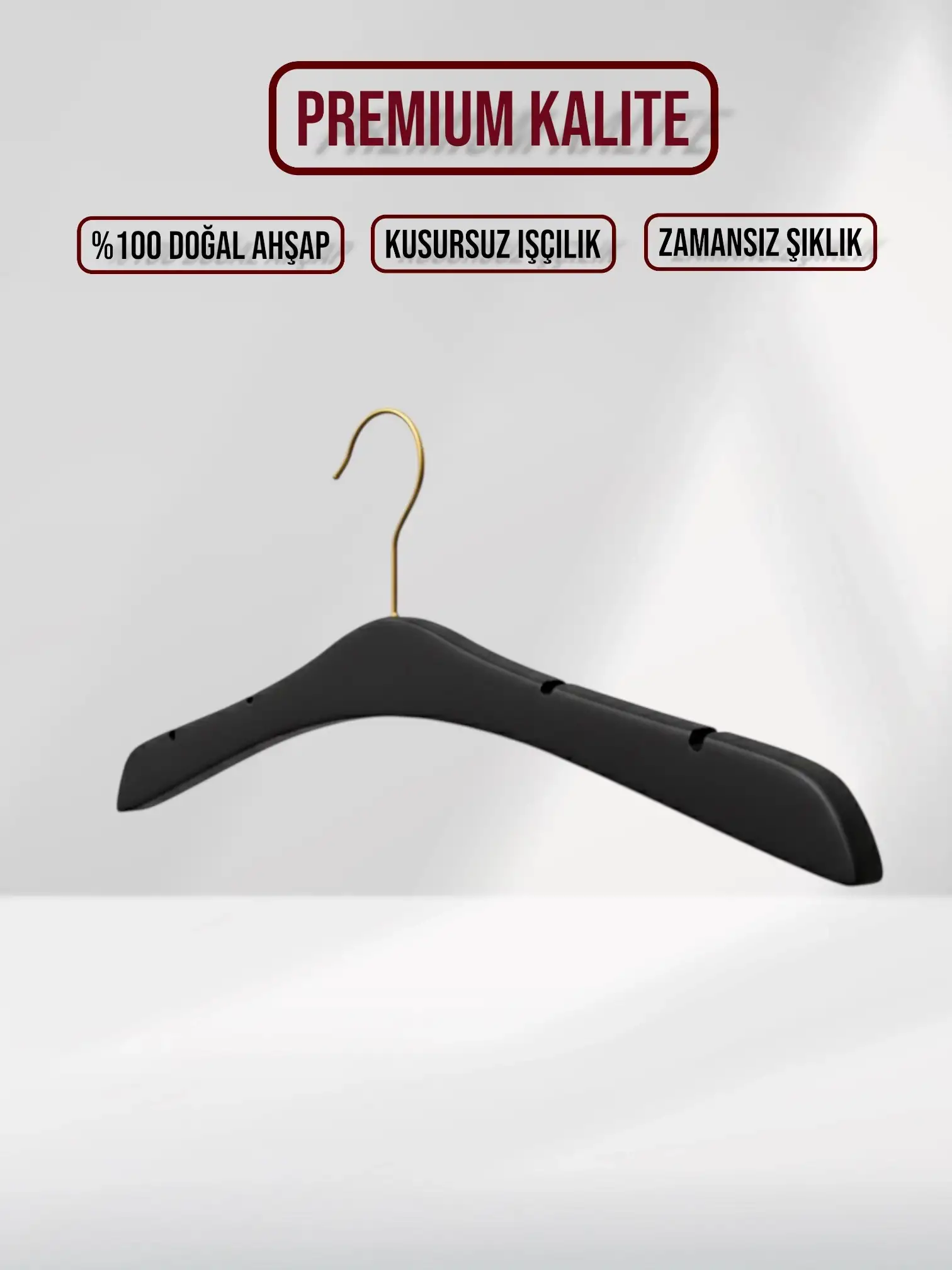 Siyah Ahşap Gold Kancalı Gelinlik Triko Abiye Askısı