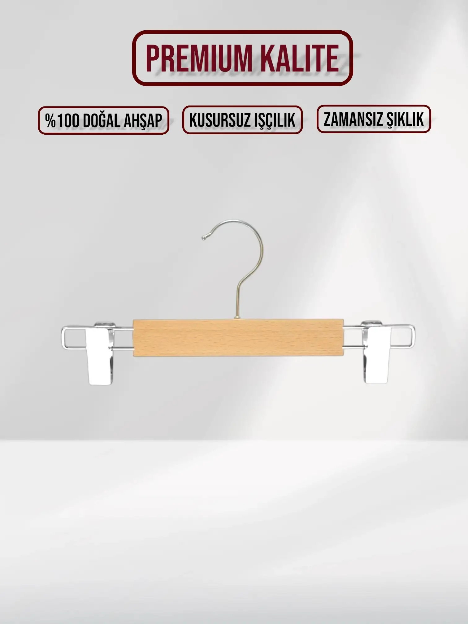 Naturel Bebek Ahşap Pantolon Etek Askısı Gümüş Kancalı