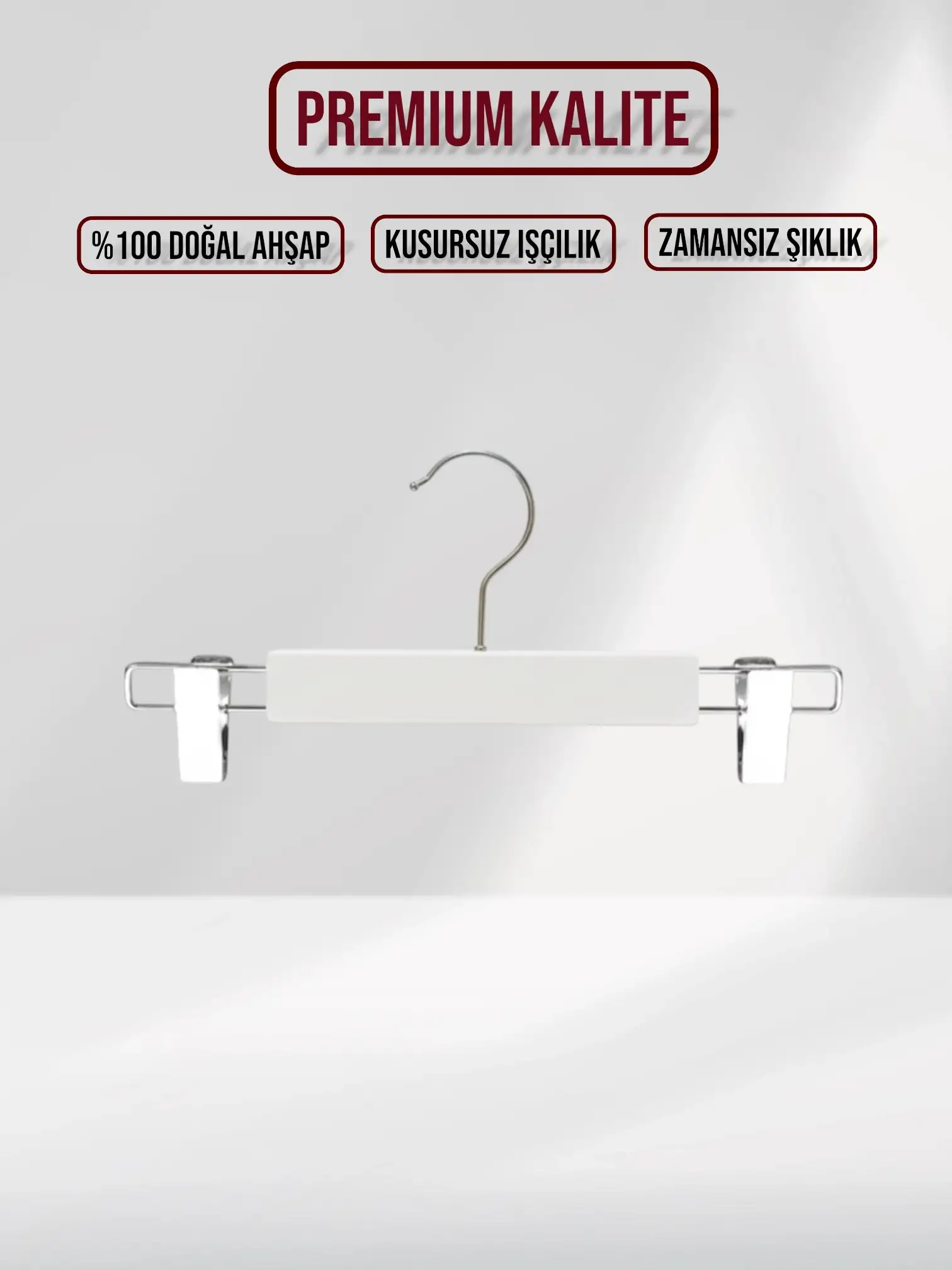 Beyaz Bebek Ahşap Pantolon Etek Askısı Gümüş Kancalı