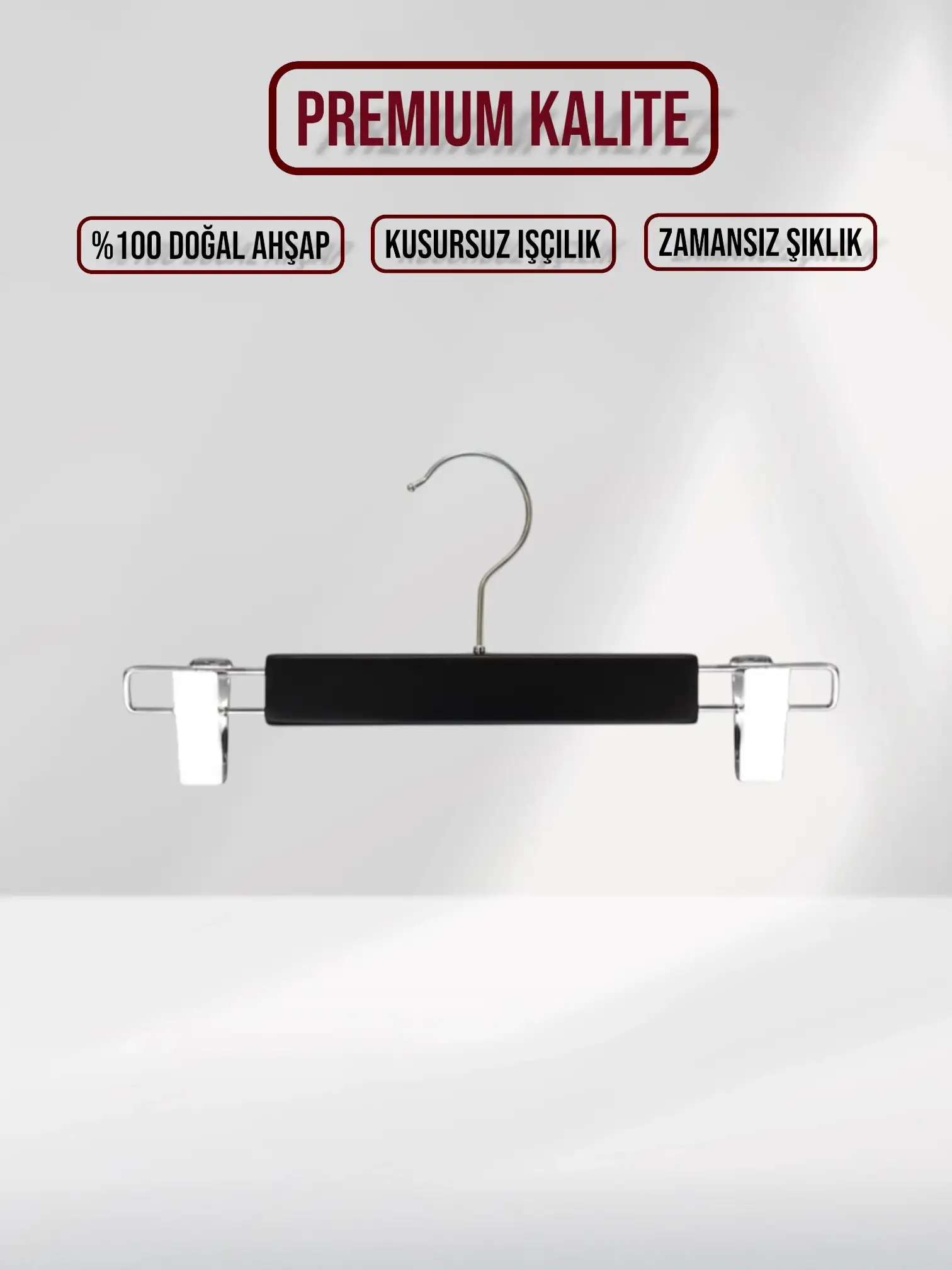 Siyah Bebek Ahşap Pantolon Etek Askısı Gümüş Kancalı