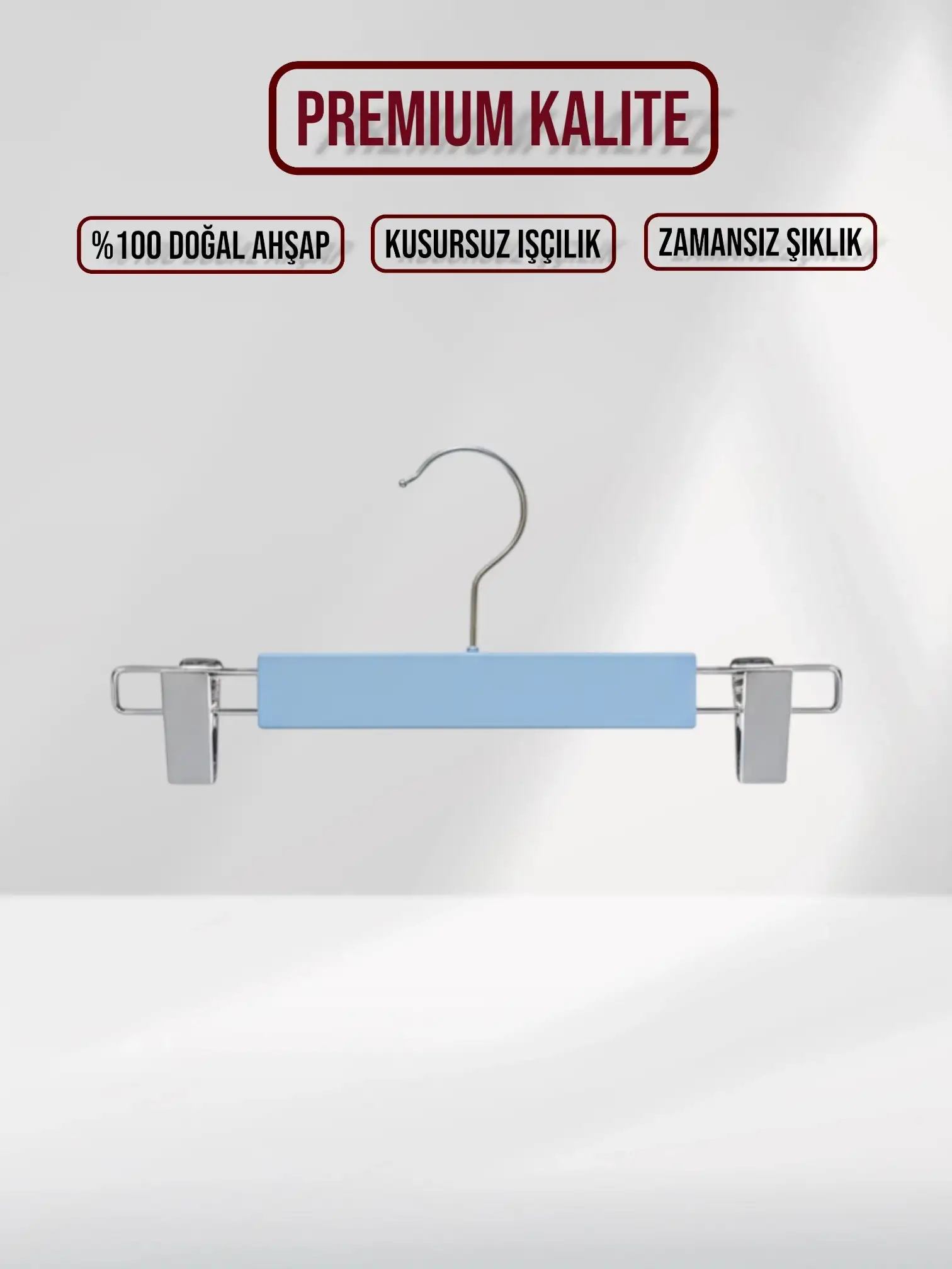 Mavi Ahşap Bebek Pantolon Etek Askısı Gümüş Kancalı