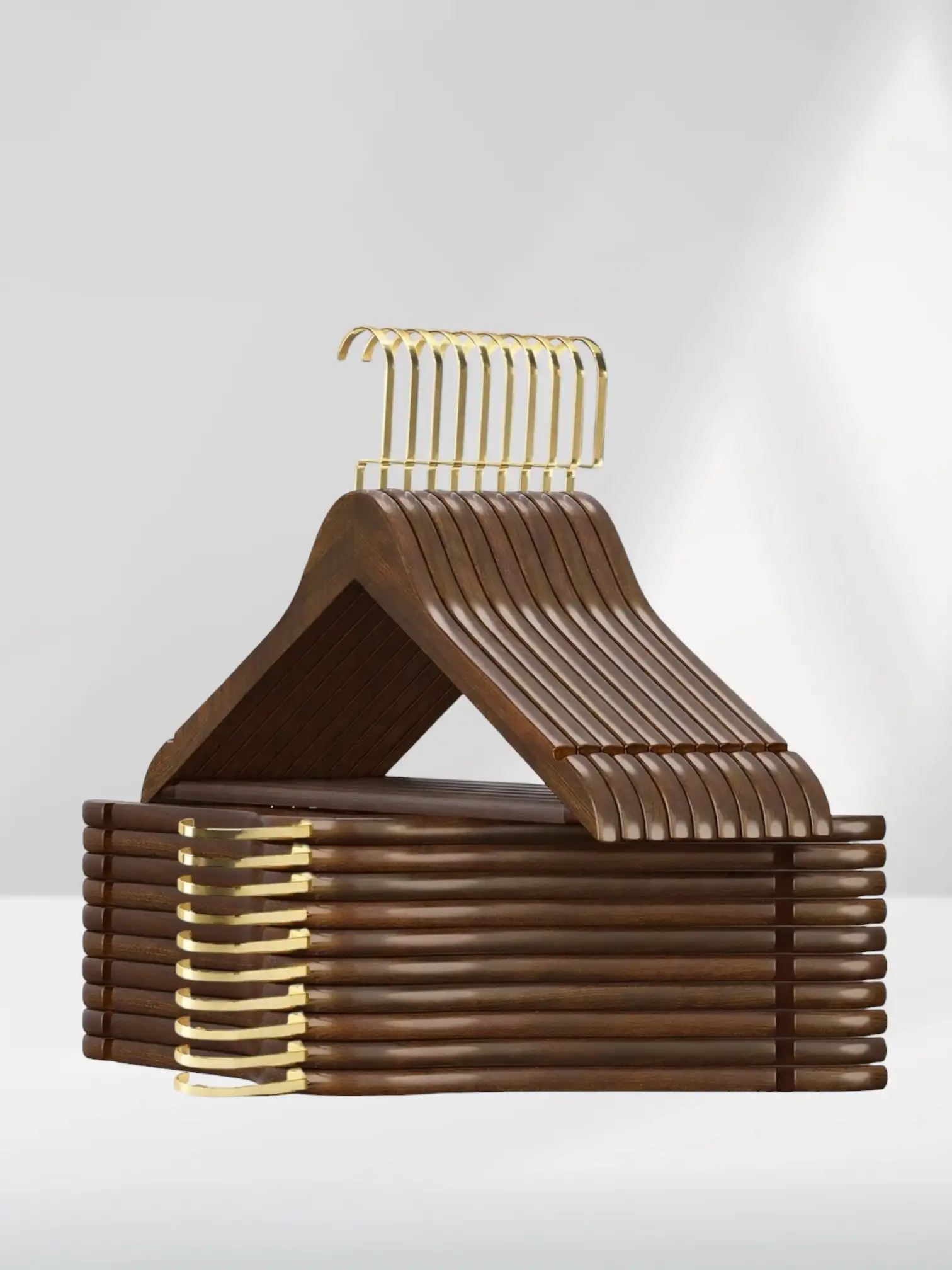 Ceviz Ahşap Gold Lama Kancalı Elbise Pantolon Askısı