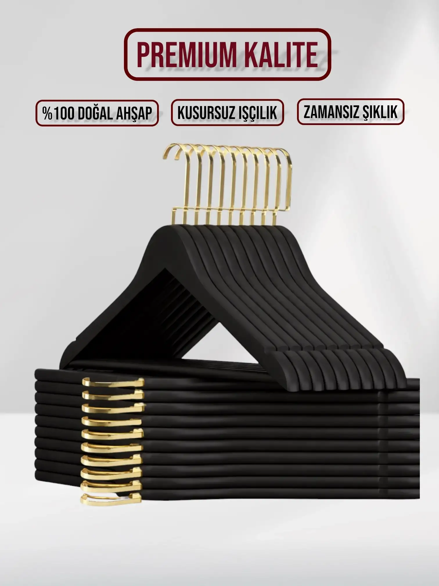 Siyah Ahşap Gold Lama Kancalı Elbise Pantolon Askısı