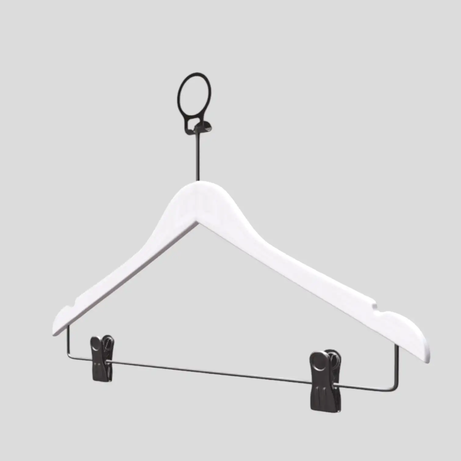 Beyaz Ahşap Otel Elbise Pantolon Askısı Mandallı