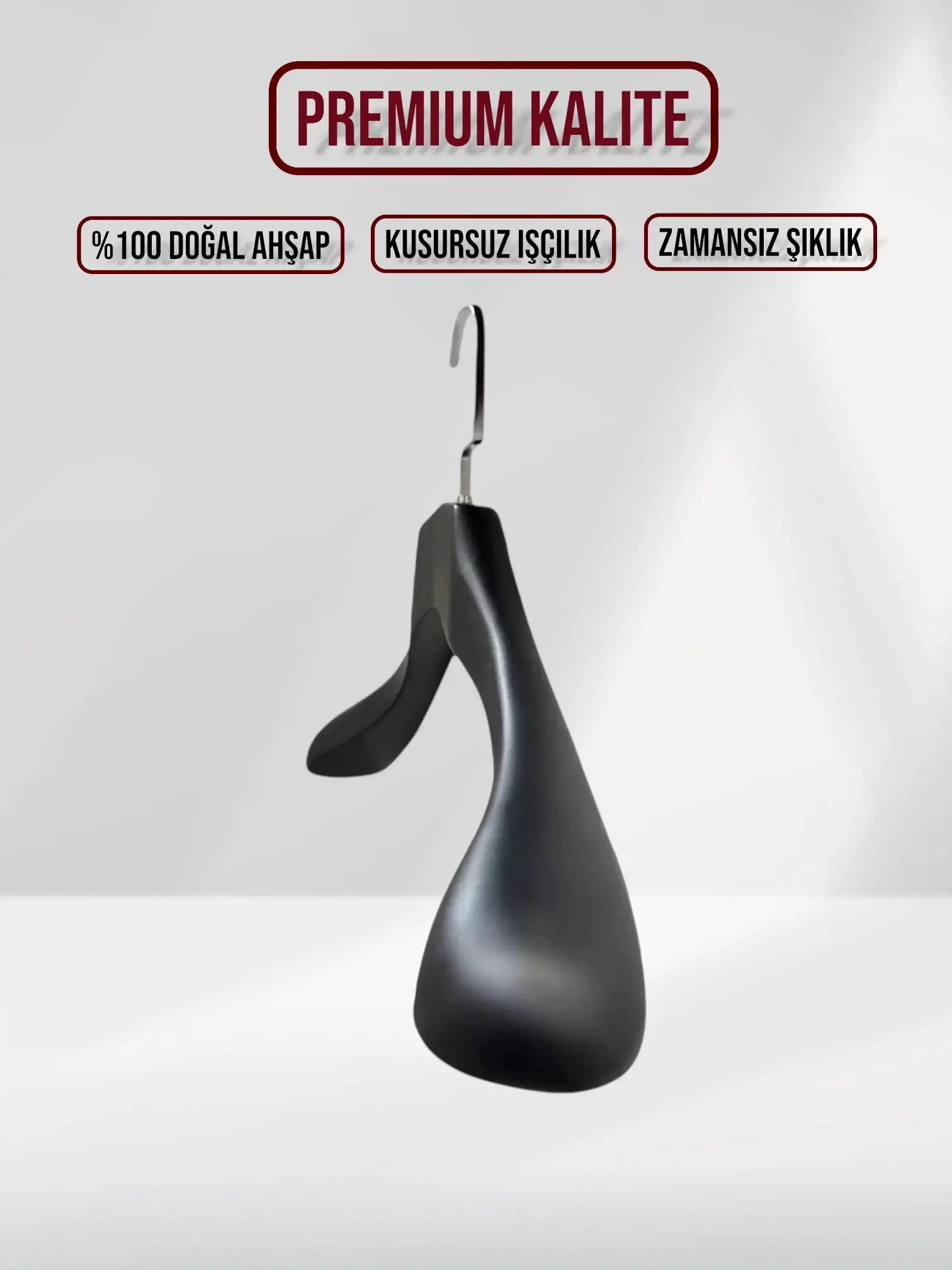 Siyah Ahşap Nikel Lama Kancalı Ceket Askısı