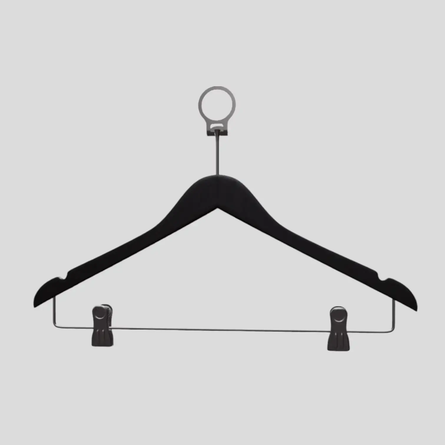 Siyah Ahşap Otel Elbise Pantolon Askısı Mandallı