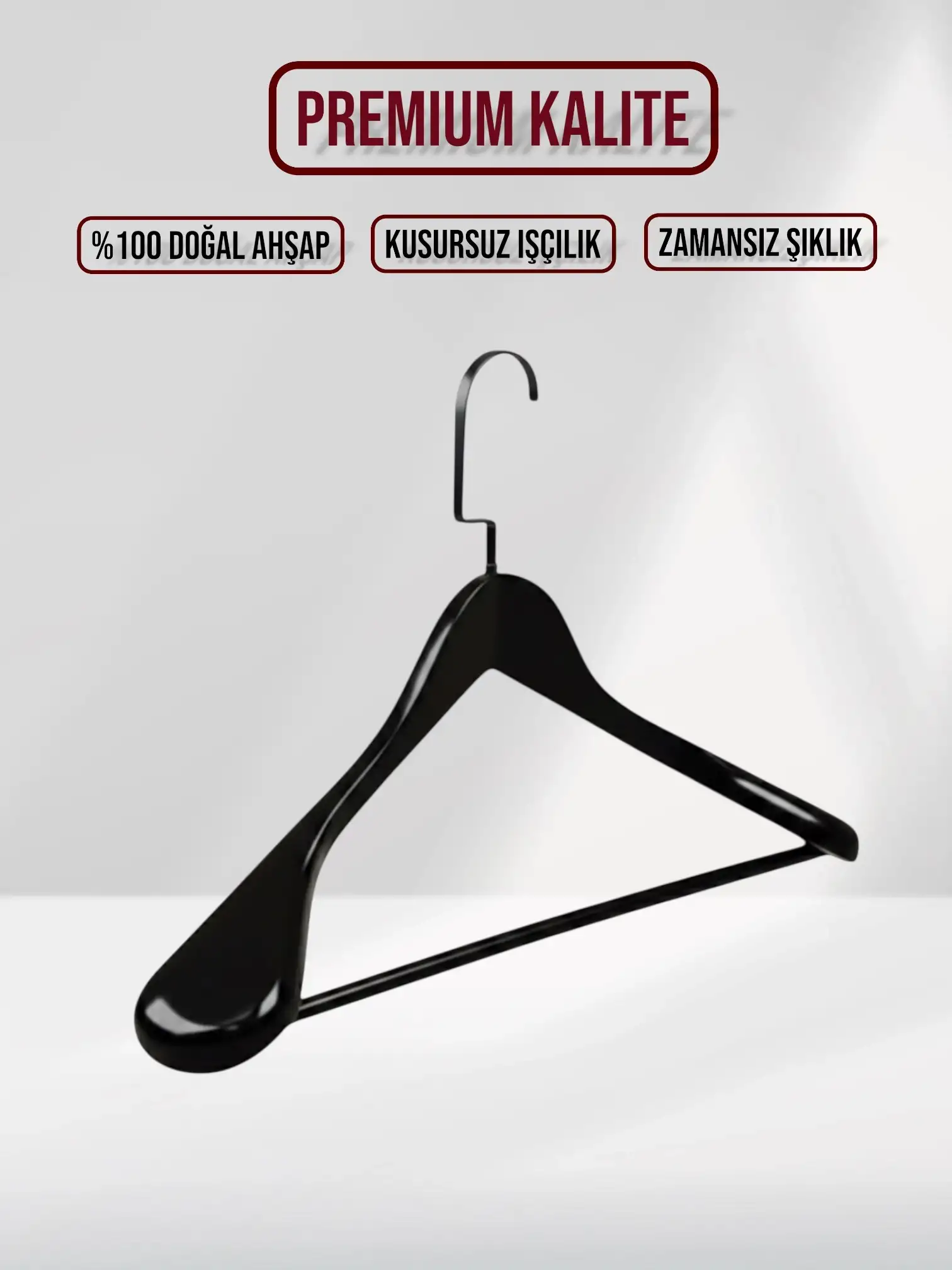 Siyah Ahşap Siyah Lama Kancalı Pabuçlu Takım Elbise Askısı