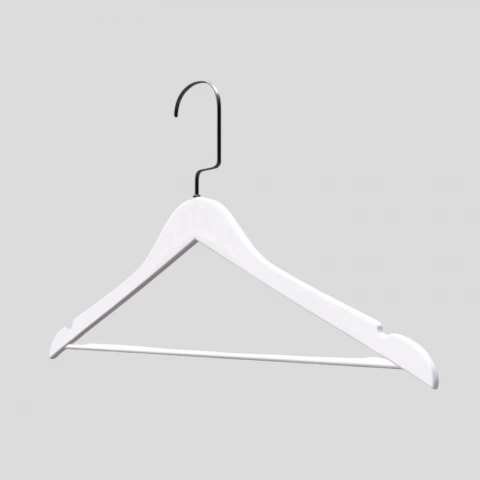 Beyaz Ahşap Nikel Lama Kancalı Elbise Pantolon Askısı