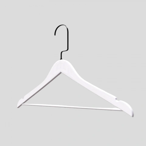 Beyaz Ahşap Siyah Lama Kancalı Elbise Pantolon Askısı