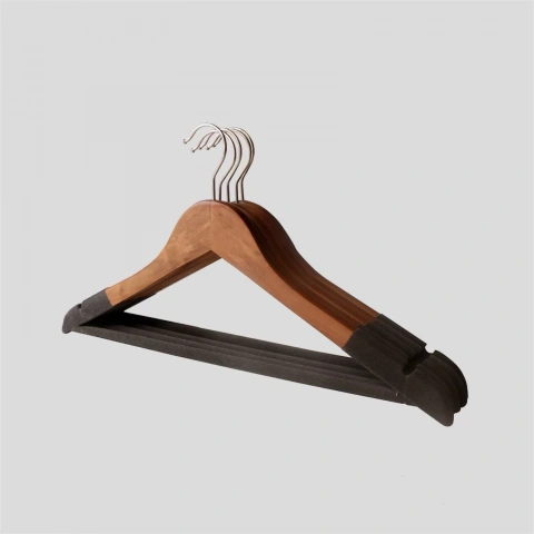 Ceviz Ahşap Ceviz Kadife Kaplamalı Elbise Pantolon Askısı