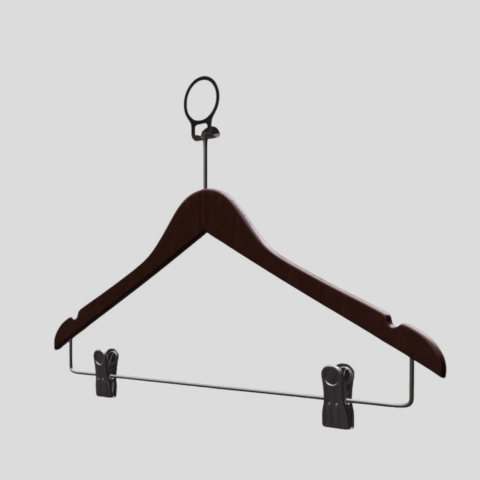 Ceviz Ahşap Otel Elbise Pantolon Askısı Mandallı