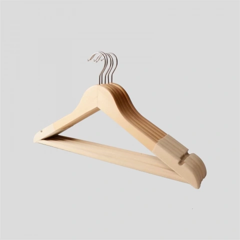 Naturel Ahşap Bej Kadife Kaplamalı Elbise Pantolon Askısı