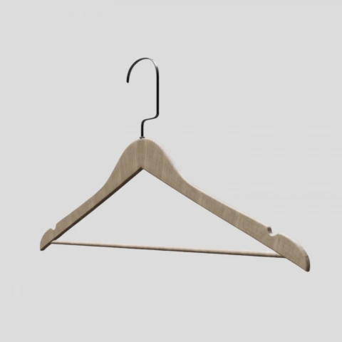 Naturel Ahşap Nikel Lama Kancalı Elbise Pantolon Askısı