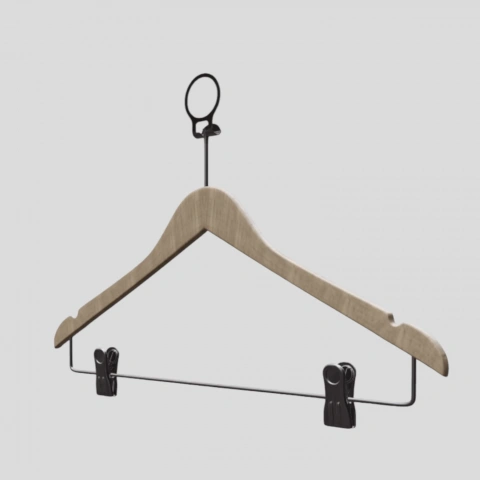 Naturel Ahşap Otel Elbise Pantolon Askısı Mandallı