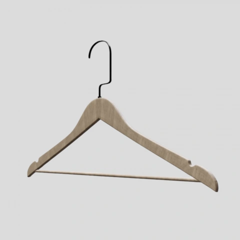 Naturel Ahşap Siyah Lama Kancalı Elbise Pantolon Askısı